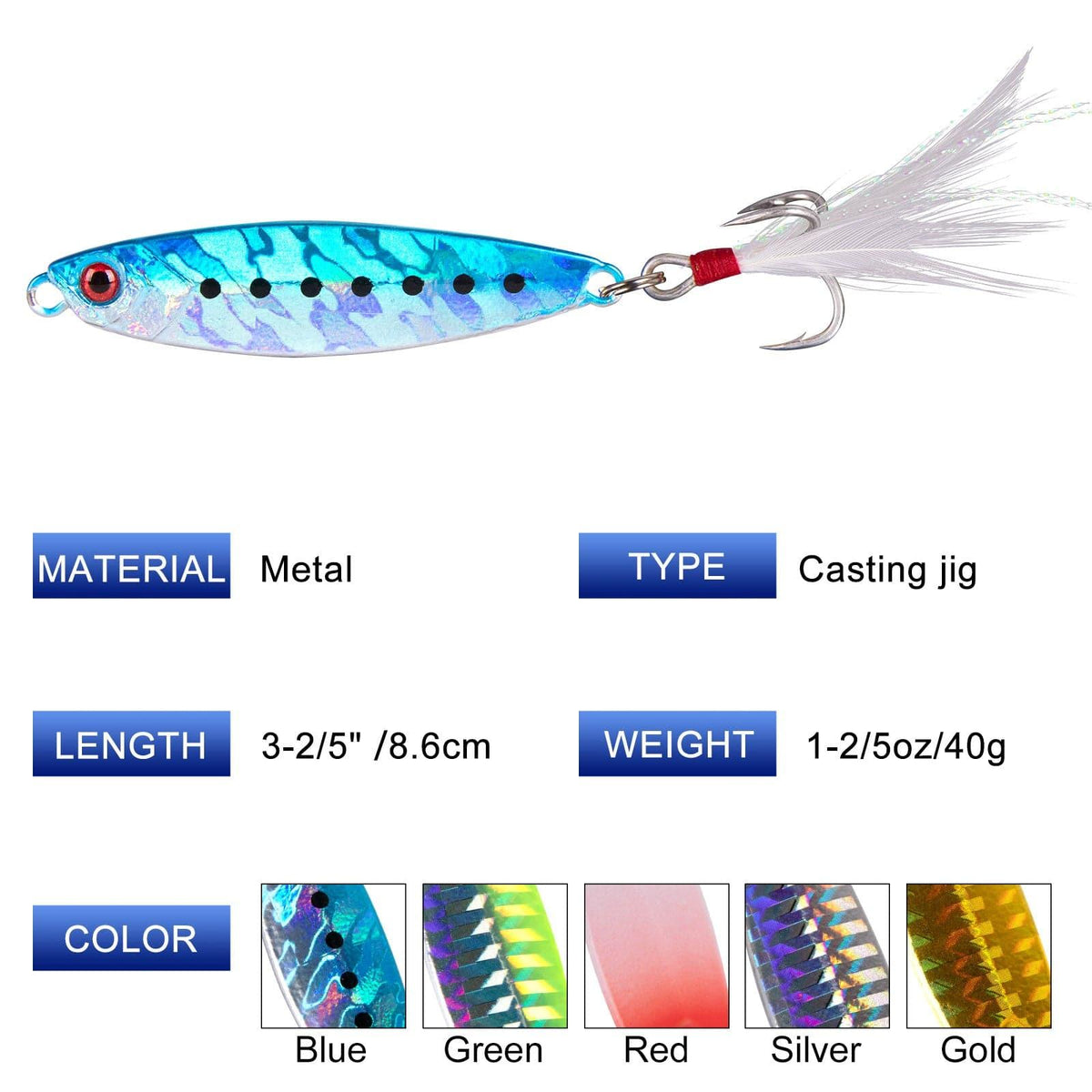 Dr.Fish 5pcs Long Casting Metal Jigs 0.35-2.12oz - Dr.Fish Tackles