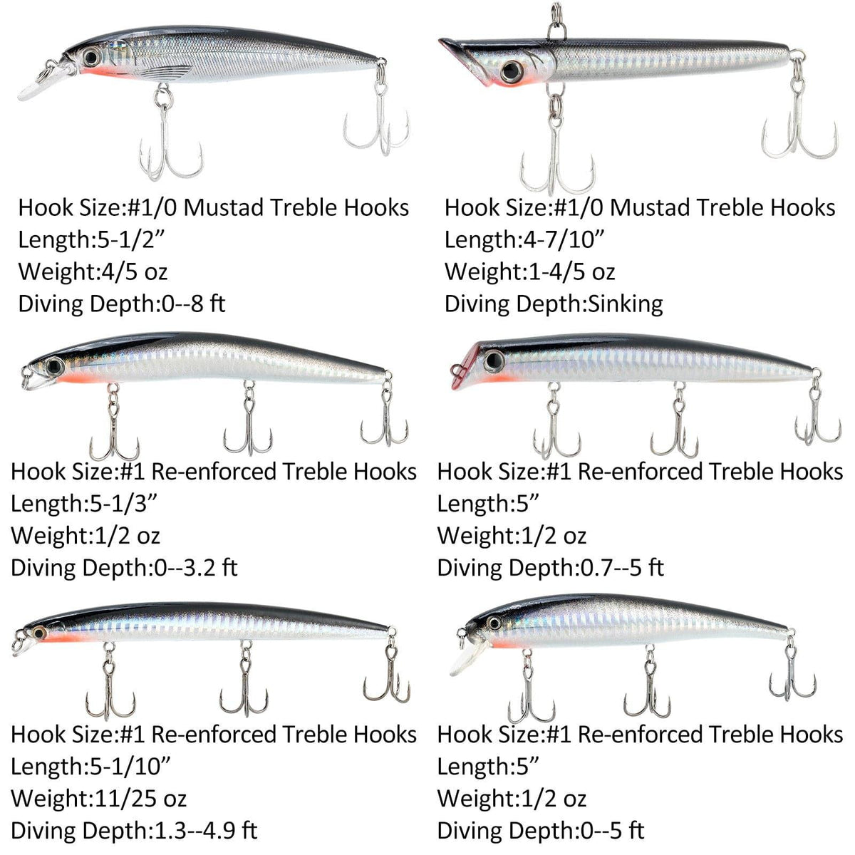 Dr.Fish 6pcs Minnow Lures Kit - Dr.Fish Tackles