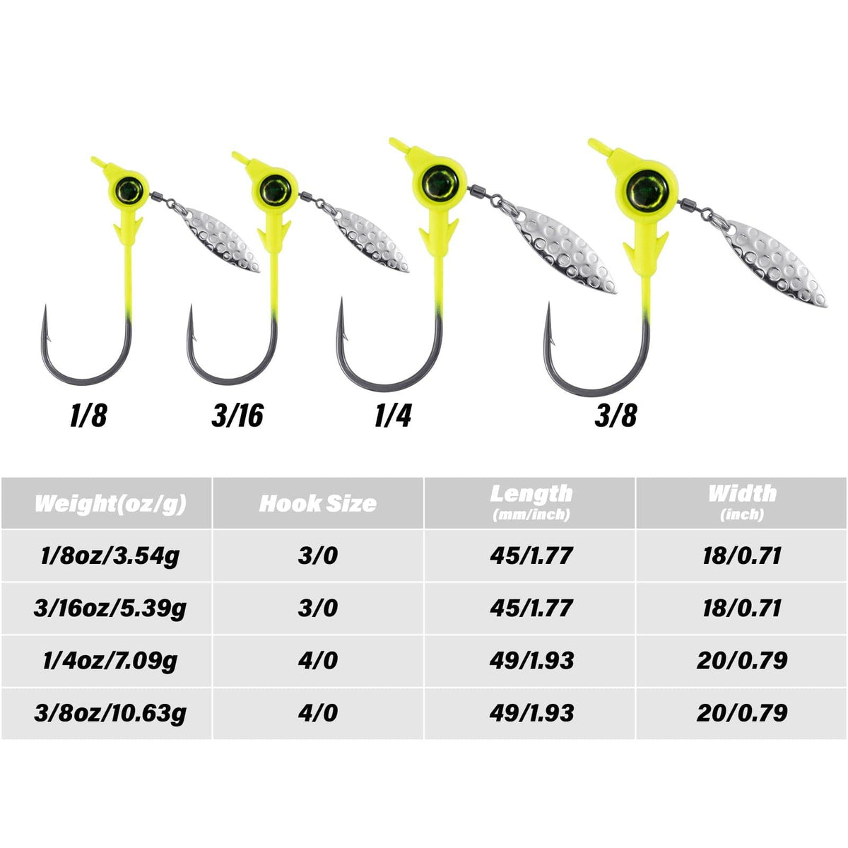 Dr.Fish 10pcs Crappie Underspin Jig Heads 1/8oz-3/8oz - Dr.Fish Tackles