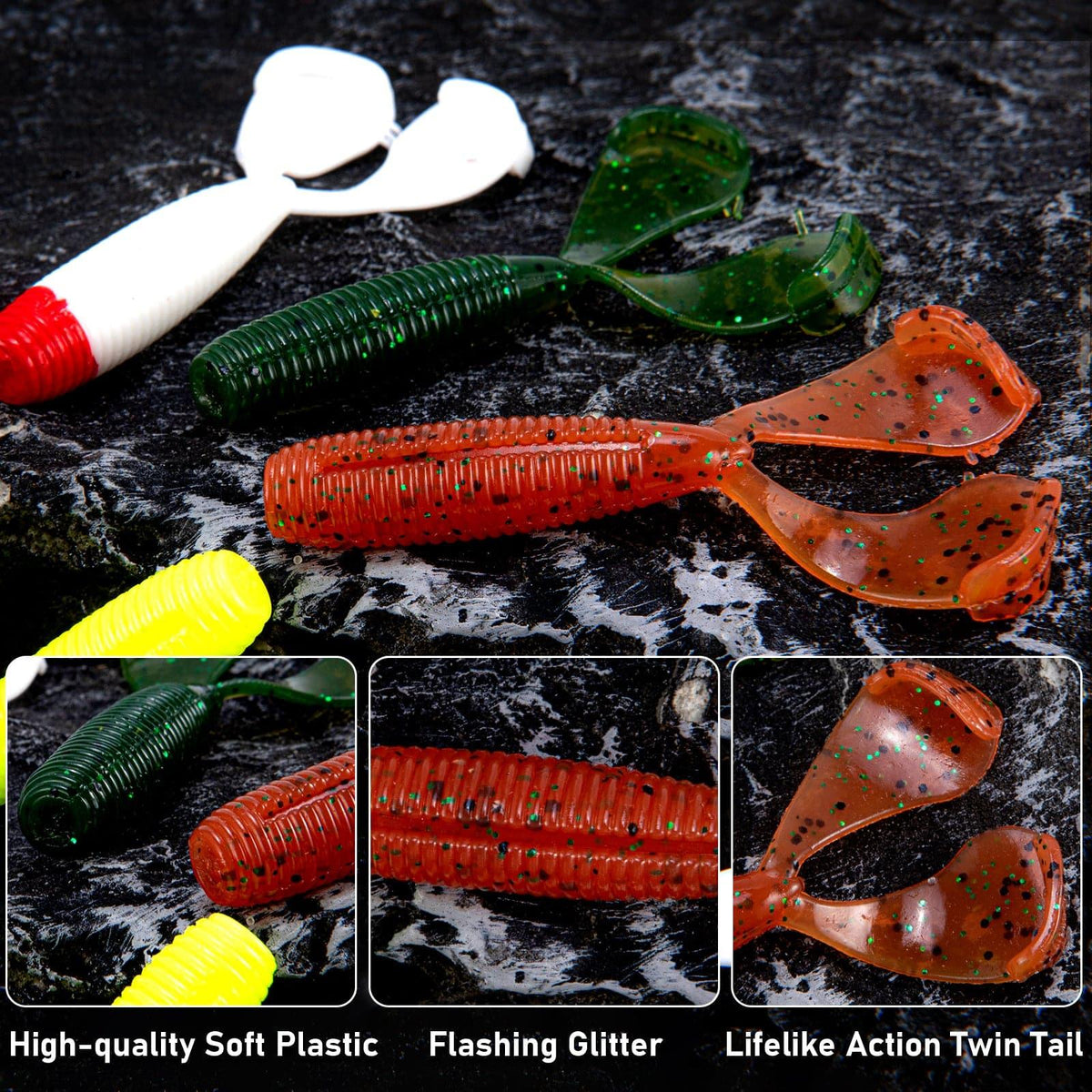 Dr.Fish 8pcs Soft Twin Tail Grubs 2.36'' - Dr.Fish Tackles