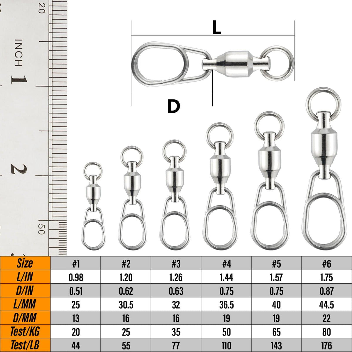 Dr.Fish 20pcs Ball Bearing Swivels with Quick Snap 44-176lb - Dr.Fish Tackles