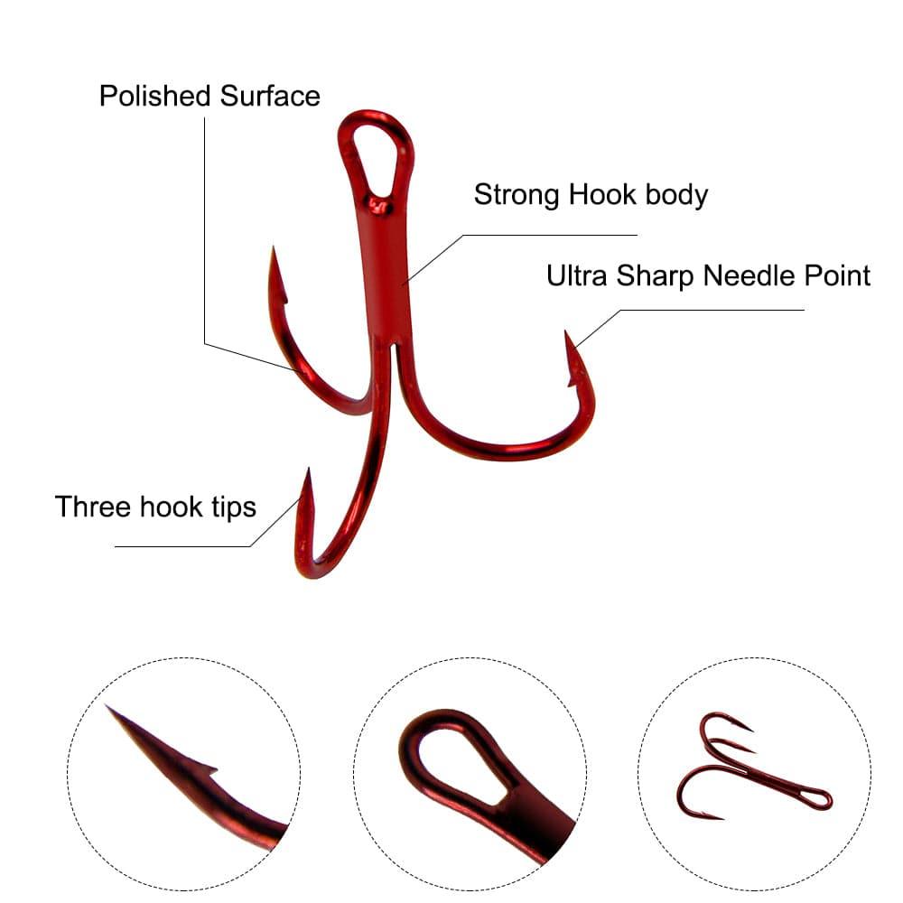 Dr.Fish 60pcs Treble Hooks Red #10 to #1 - Dr.Fish Tackles