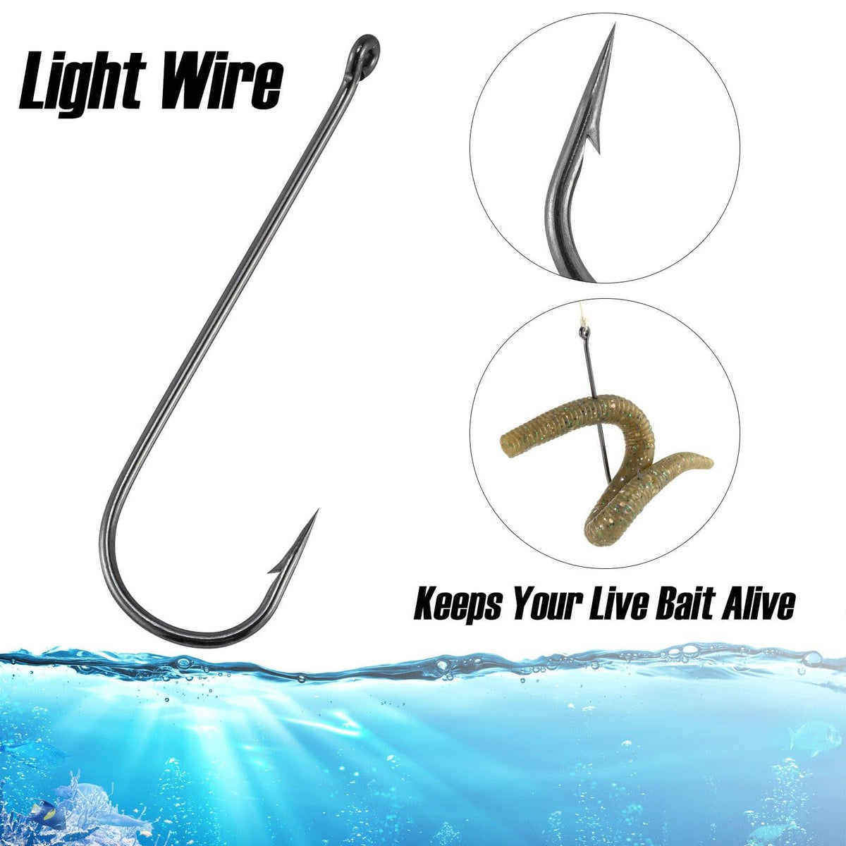Dr.Fish 100pcs Aberdeen Hooks #12 to 2/0
