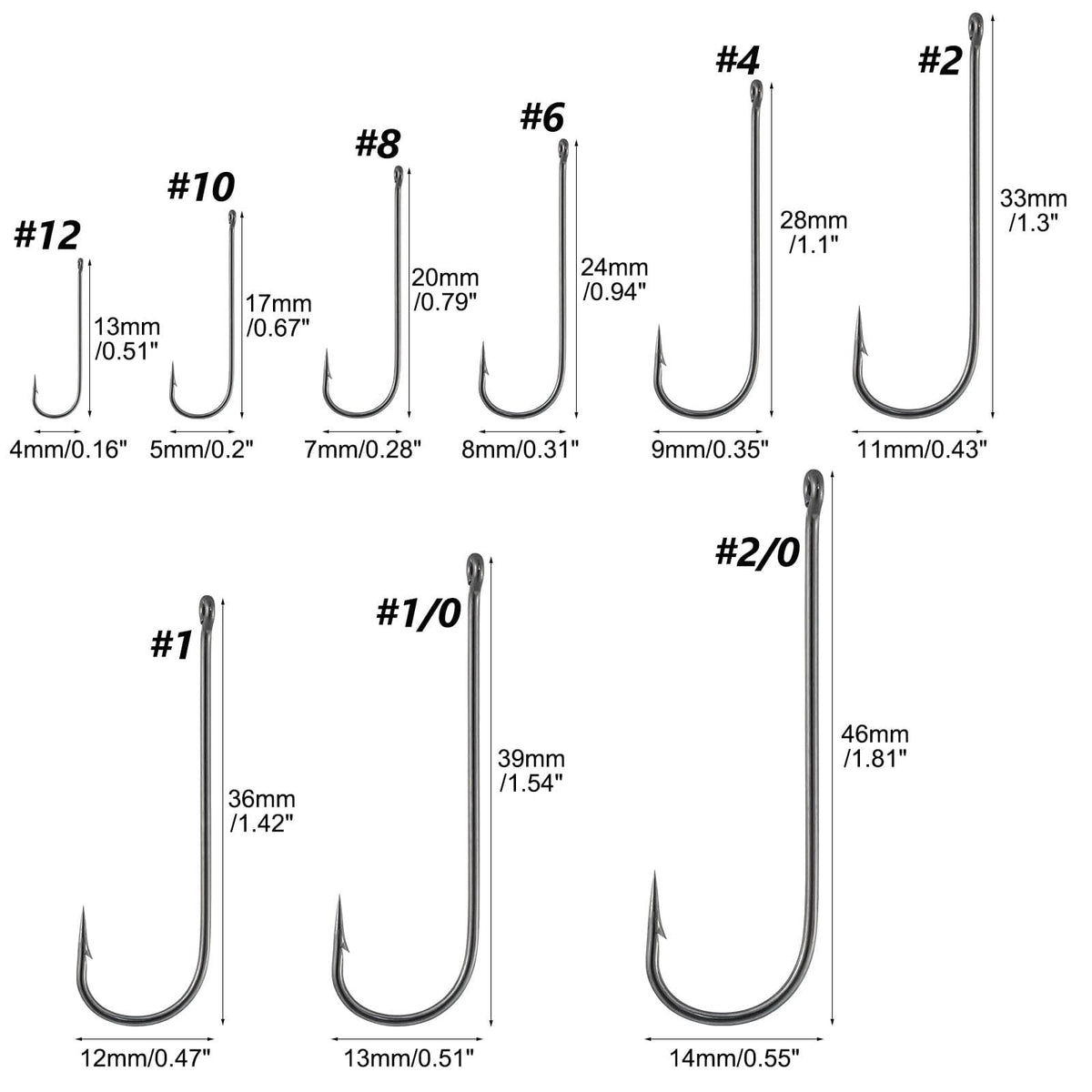 Dr.Fish 100pcs Aberdeen Hooks #12 to 2/0