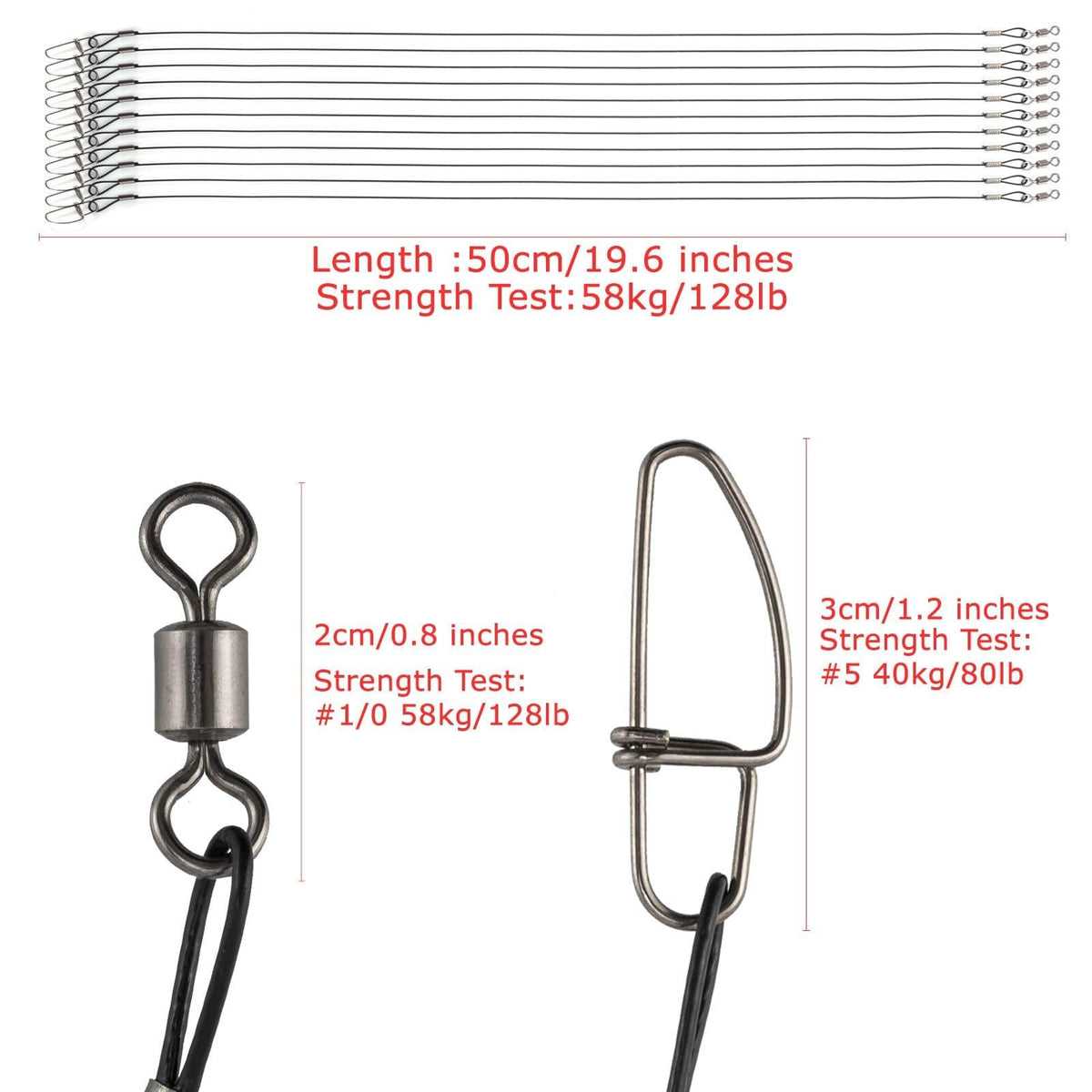 Dr.Fish 30pcs Fishing Trace Wire Leaders 19.6''/128lb - Dr.Fish Tackles