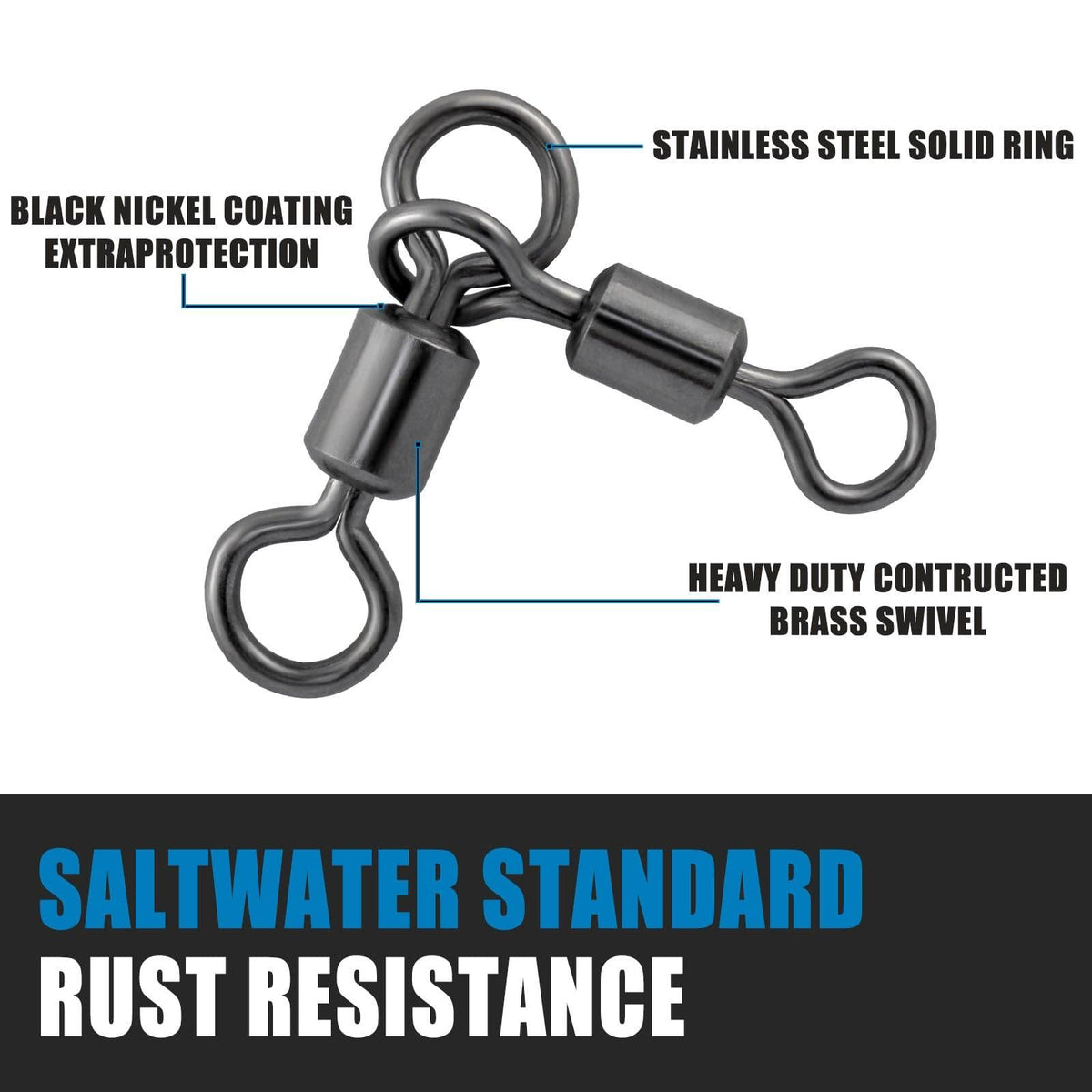 Dr.Fish 30pcs Black 3 Way Crane Swivels 6-282lb - Dr.Fish Tackles