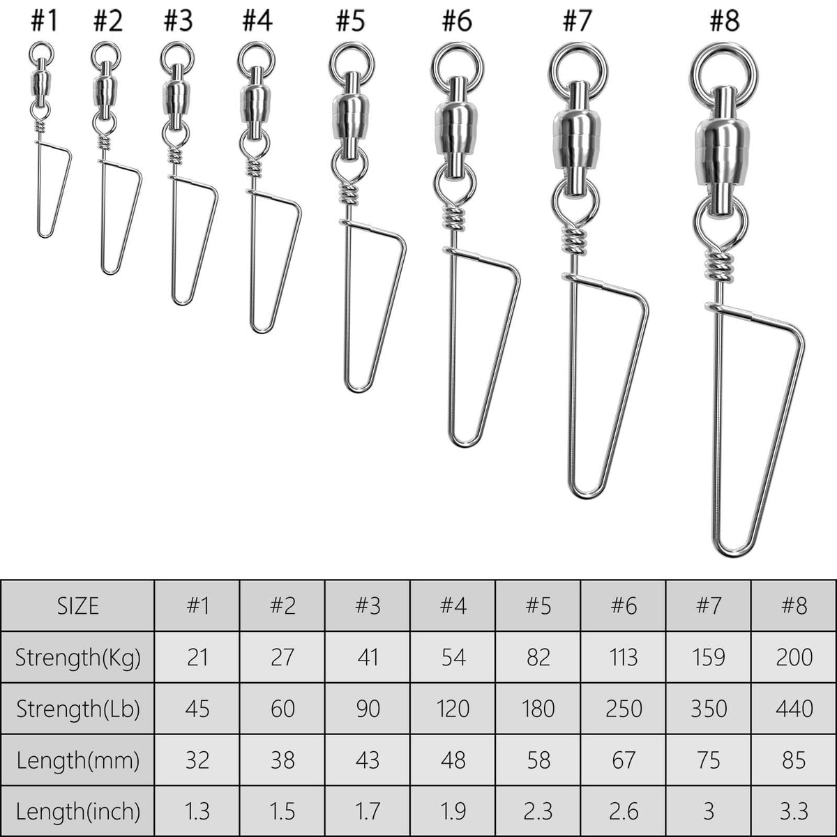 Dr.Fish Stainless Steel Ball Bearing Swivels with Coastlock Snap 45-440lb - Dr.Fish Tackles
