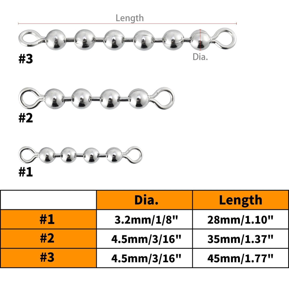 Dr.Fish 20pcs Bead Chain Swivels 4-6 Balls - Dr.Fish Tackles