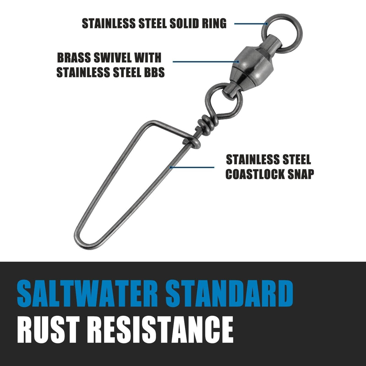 Dr.Fish 20pcs Ball Bearing Swivel with Coast Lock Snap 26-503lb