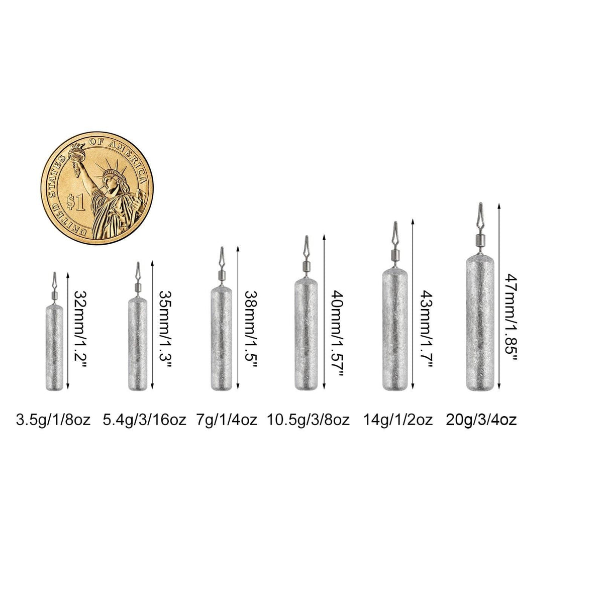 Dr.Fish Cylinder Drop Shot Weights 1/8 to 3/4oz - Dr.Fish Tackles