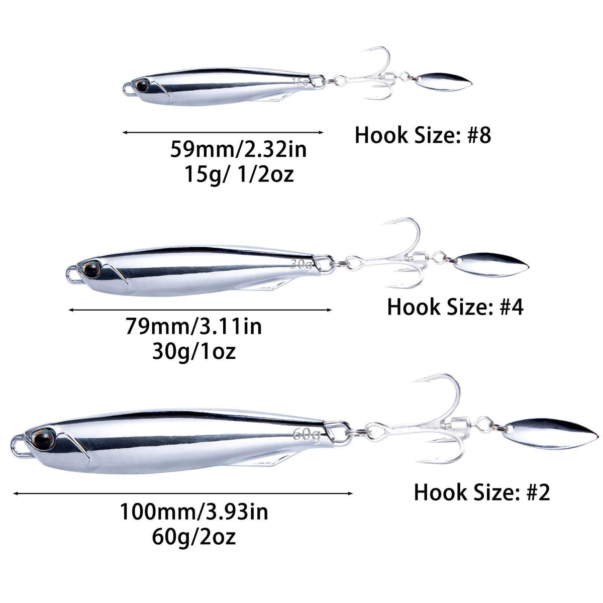 Dr.Fish 3pcs Bladed Metal Jigs 3/8oz-2oz - Dr.Fish Tackles