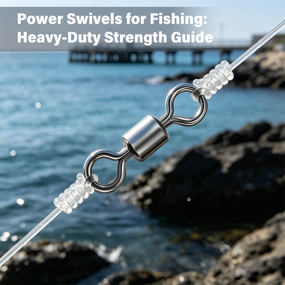Power swivels fishing tied to saltwater fishing line on rocky coast