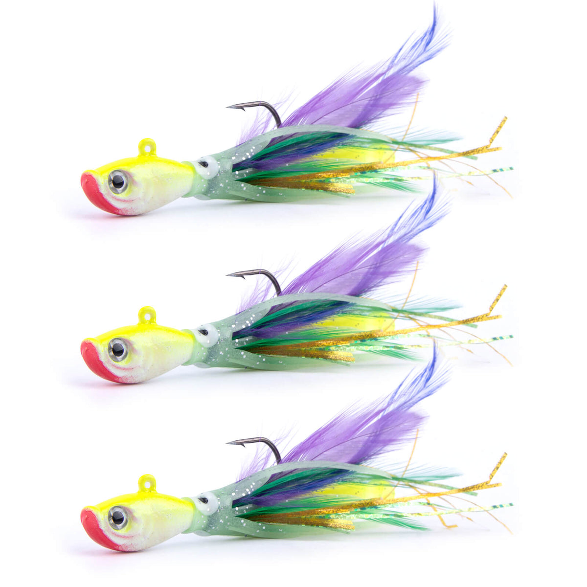 Dr.Fish 3pcs Bucktail Squid Jig Heads 1oz