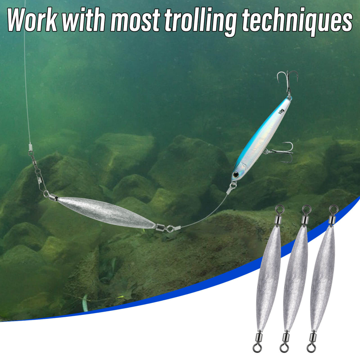 Dr.Fish 20pcs Inline Trolling Weights with Barrel Swivels 1/16oz-3/4oz