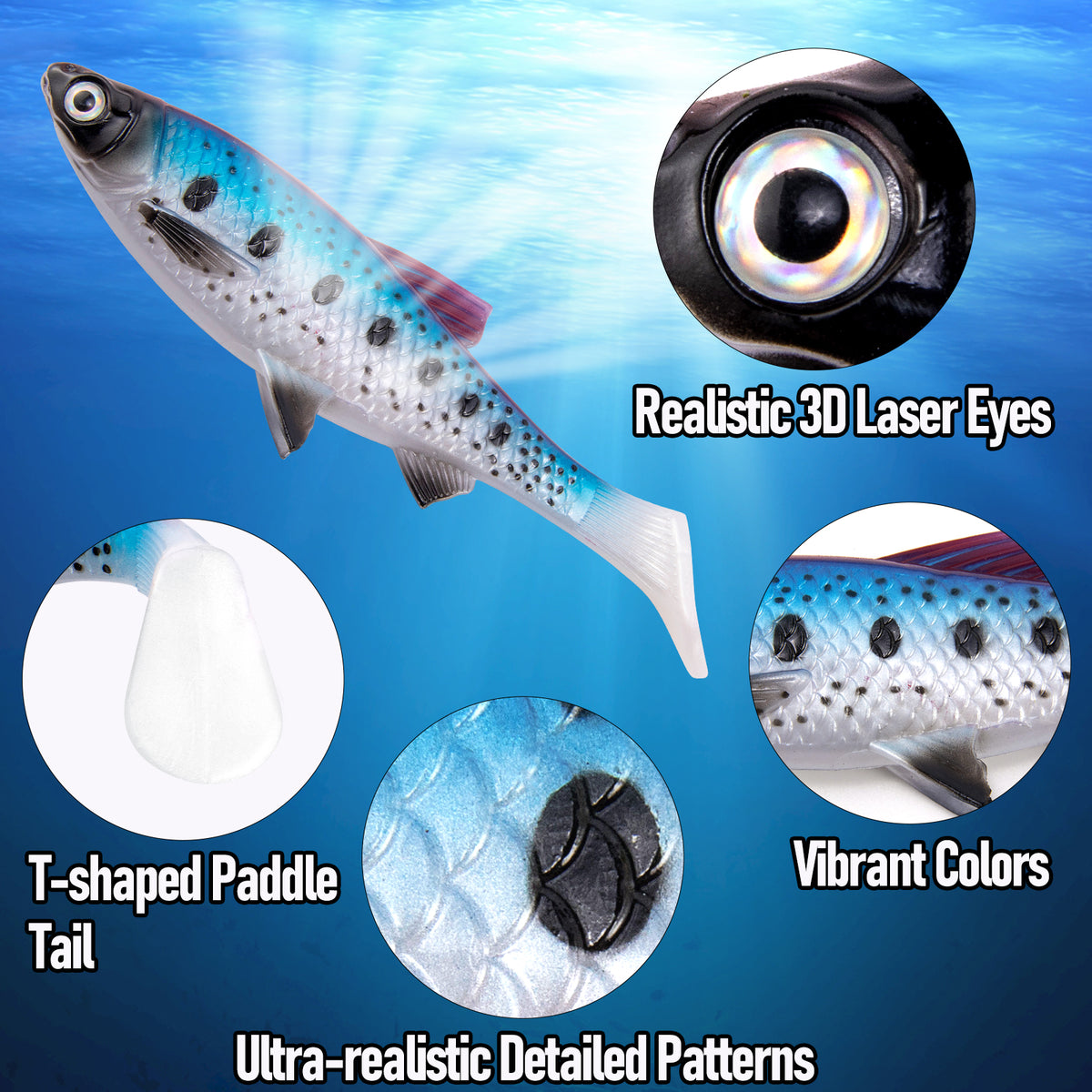 Dr.Fish 2 pcs Large Soft Plastic Paddle Tail  Lures 6.1"