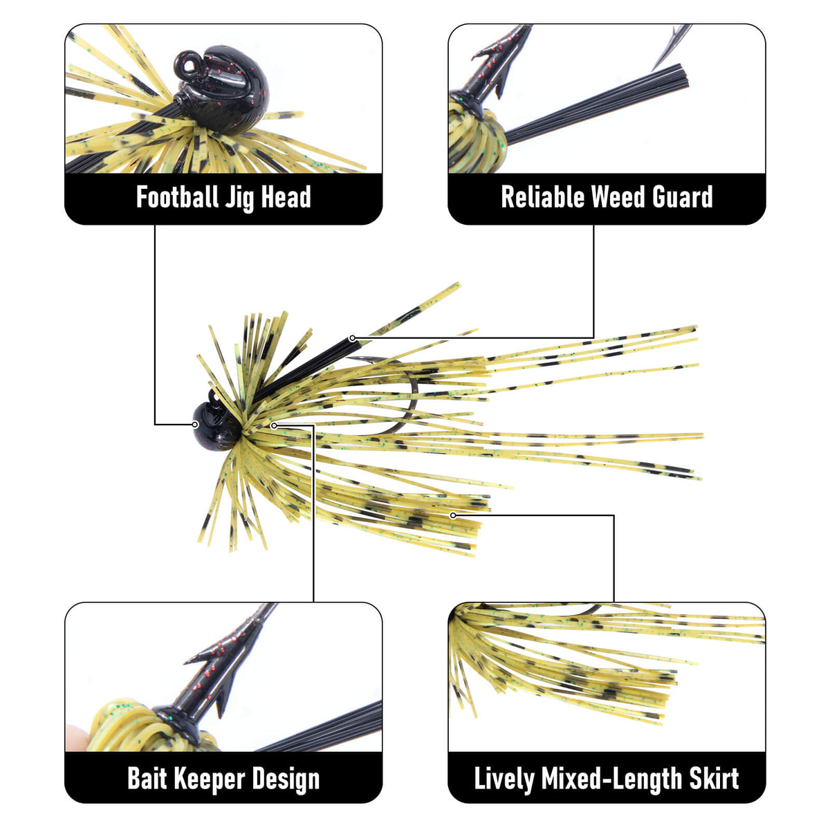 Dr.Fish 2pcs Football Jigs with Silicone Skirts 3/16oz–3/8oz