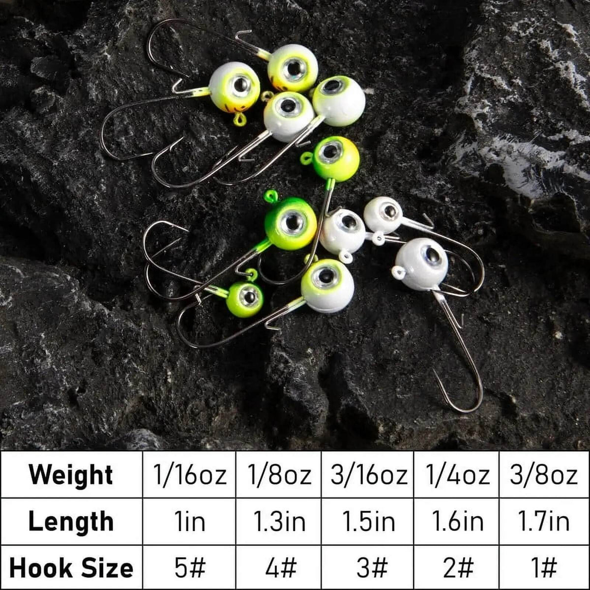 Dr.Fish 10pcs 3D Round Eye Jig Heads 1/16oz-3/8oz