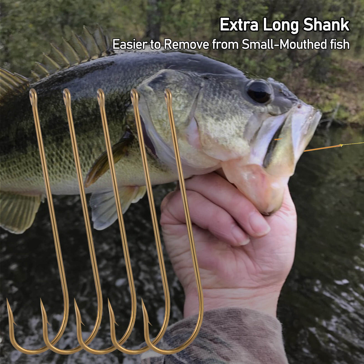 Dr.Fish 100pcs Long Shank Fishing Hooks #12 to 6/0