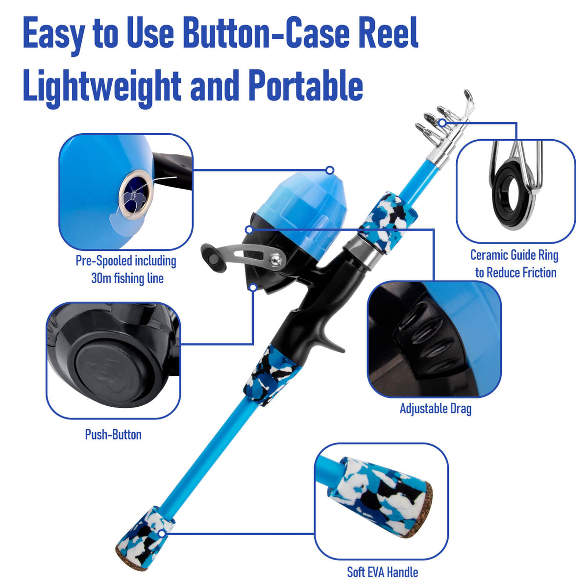 Dr.Fish Kids Fishing Poles Age 4-10 Rod and Reel Combo
