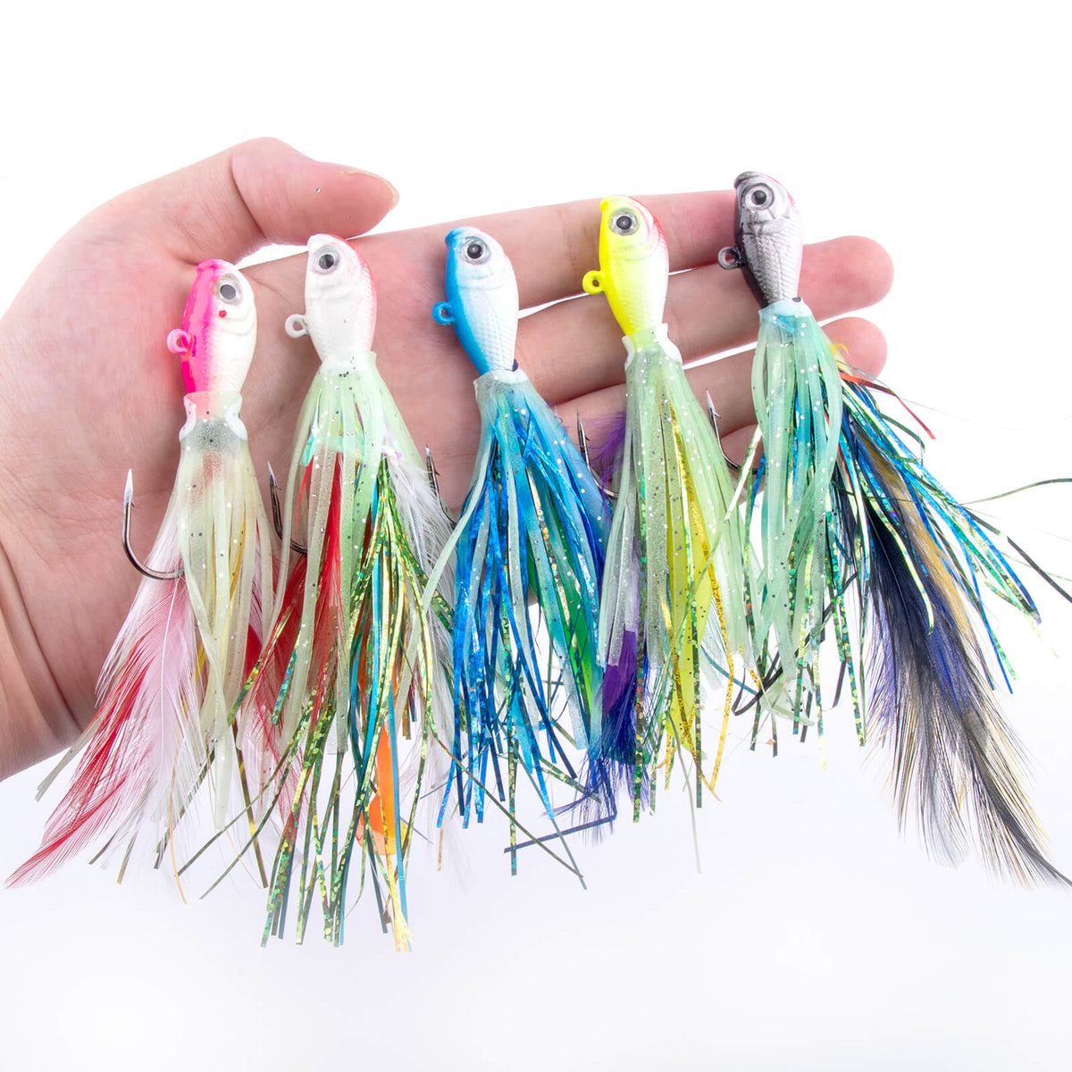 Dr.Fish 3pcs Bucktail Squid Jig Heads 1oz