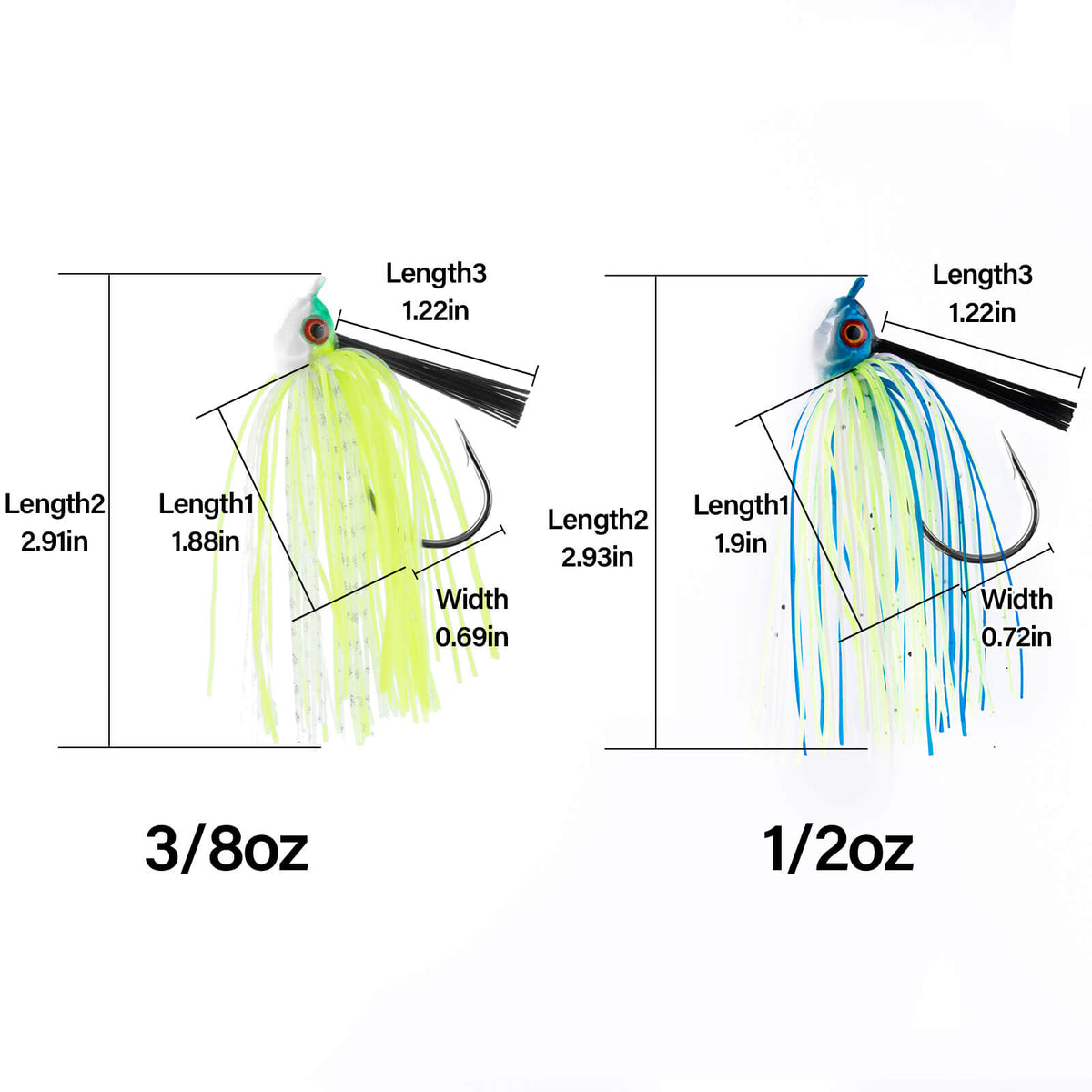 Dr.Fish 2pcs Weedless Bass Swim Jigs 3/8oz-1/2oz