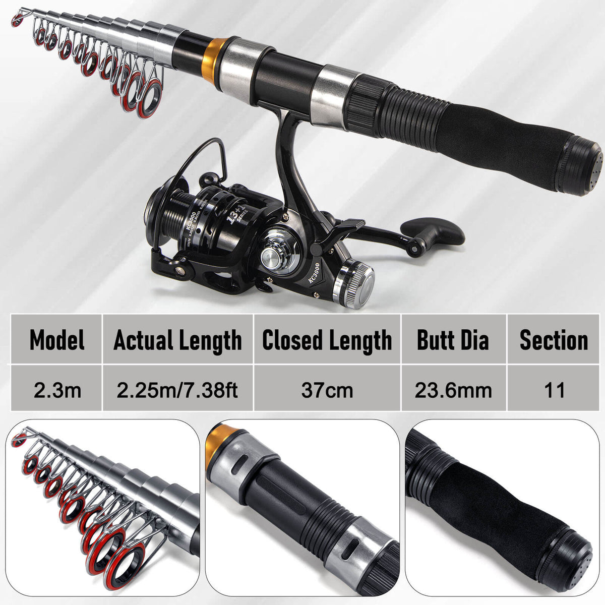 Dr.Fish 7.4FT Telescopic Carp Fishing Rod with Bait Feeder Reel