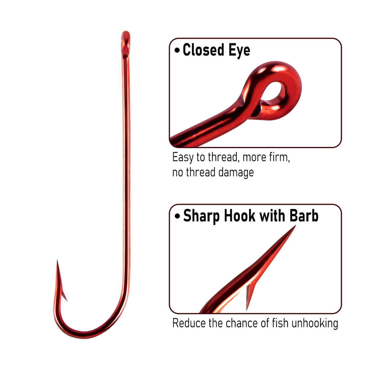 Dr.Fish 100pcs Aberdeen Fishing Hooks Red Extra Long Shank