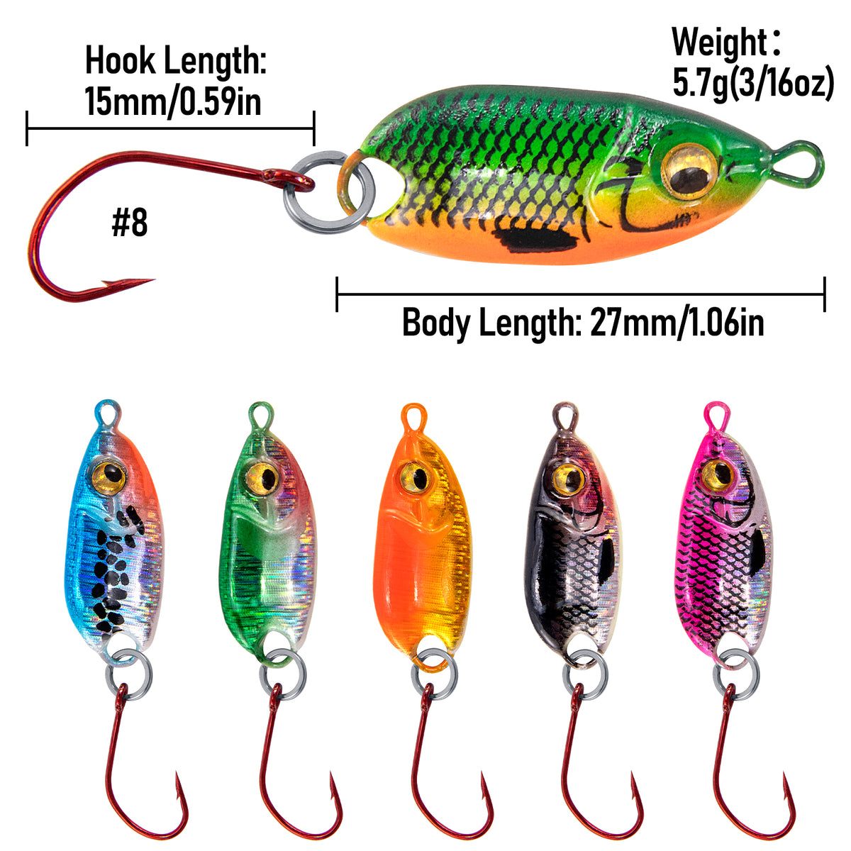 Dr.Fish 6pcs Micro Fishing Spoon Lure Kit 1" 3/16oz