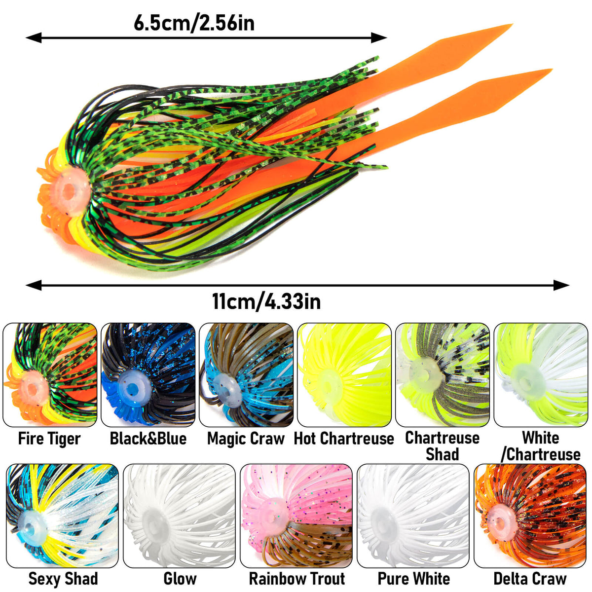 Dr.Fish 15pcs Replacement Jig Umbrella Skirts with Tail