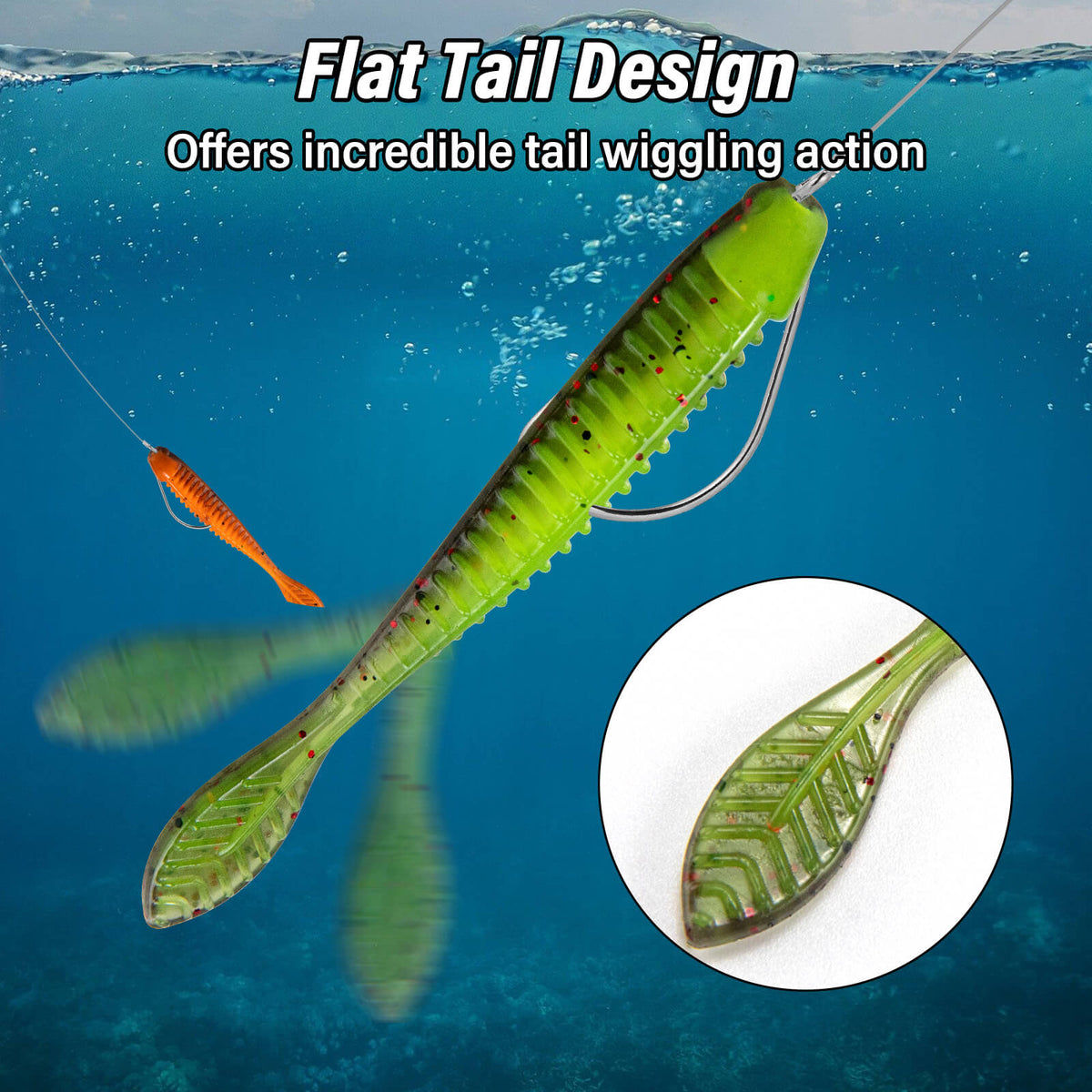 Dr.Fish 20pcs Flat Tail Soft Plastic Baits 3.3"