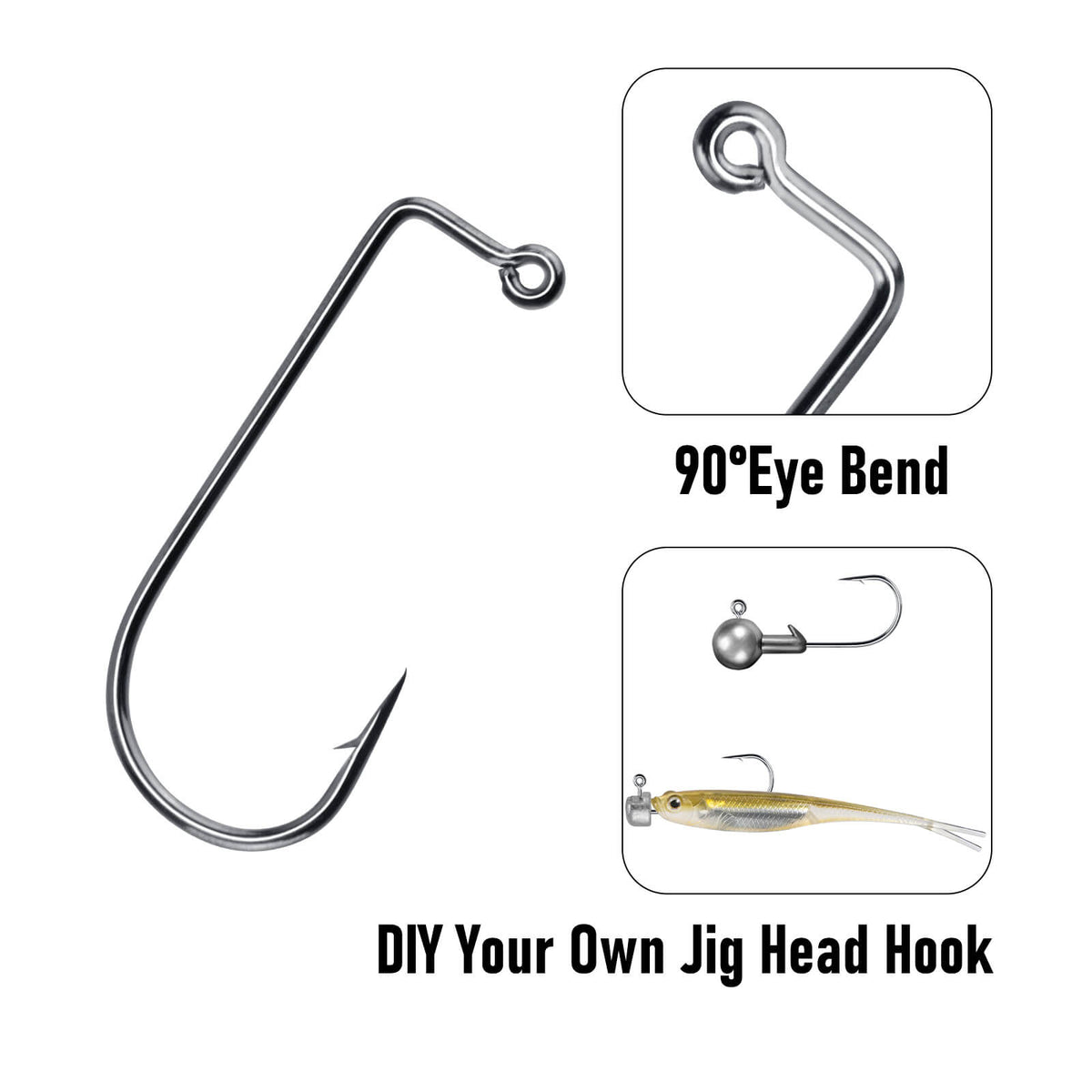 Dr.Fish 100pcs 90 Degree Aberdeen Jig Hooks #10-#5/0
