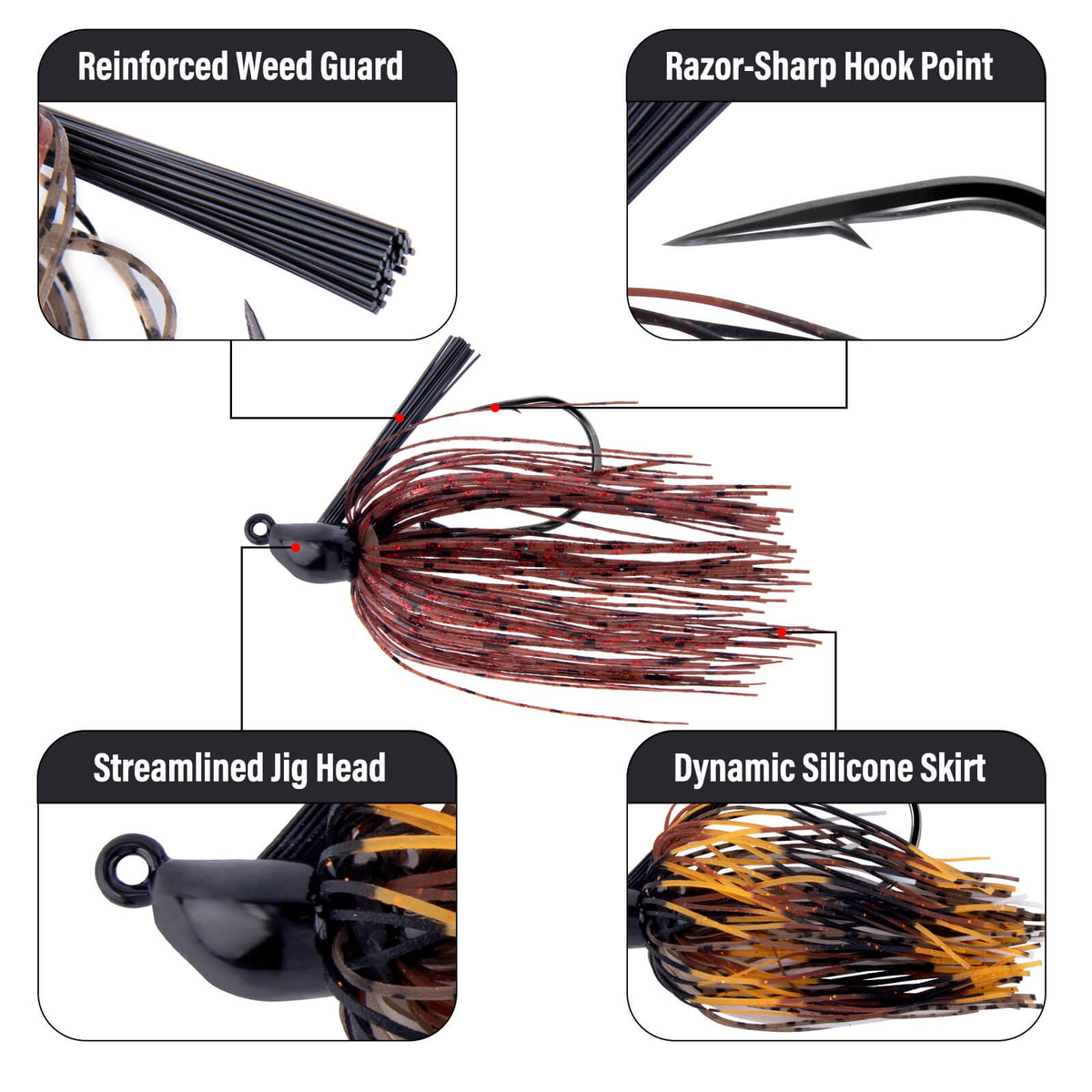 Dr.Fish 2pcs Weedless Bass Fishing Jigs