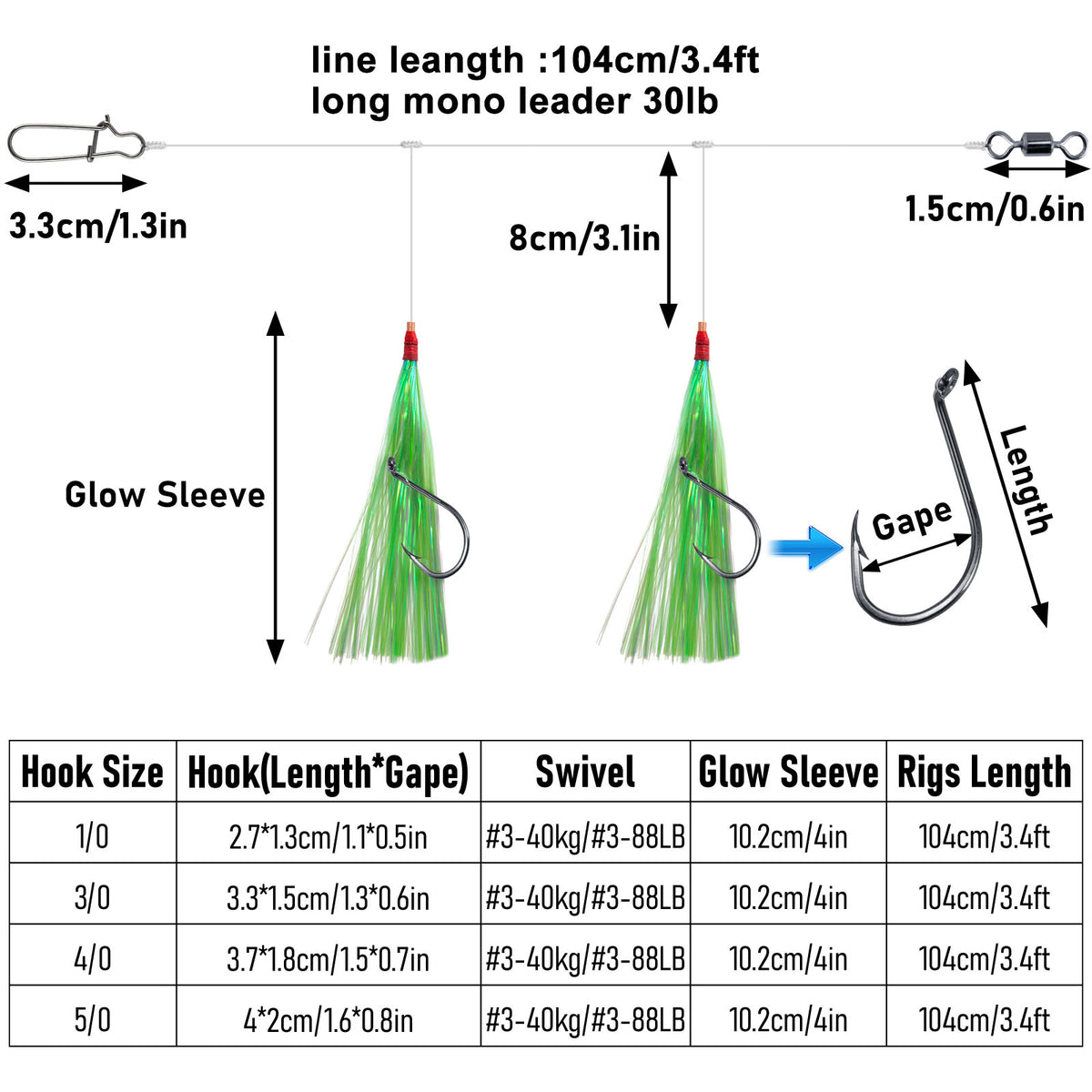 Dr.Fish 10pcs Flounder Rigs Hi-Lo Rig #1/0-#5/0