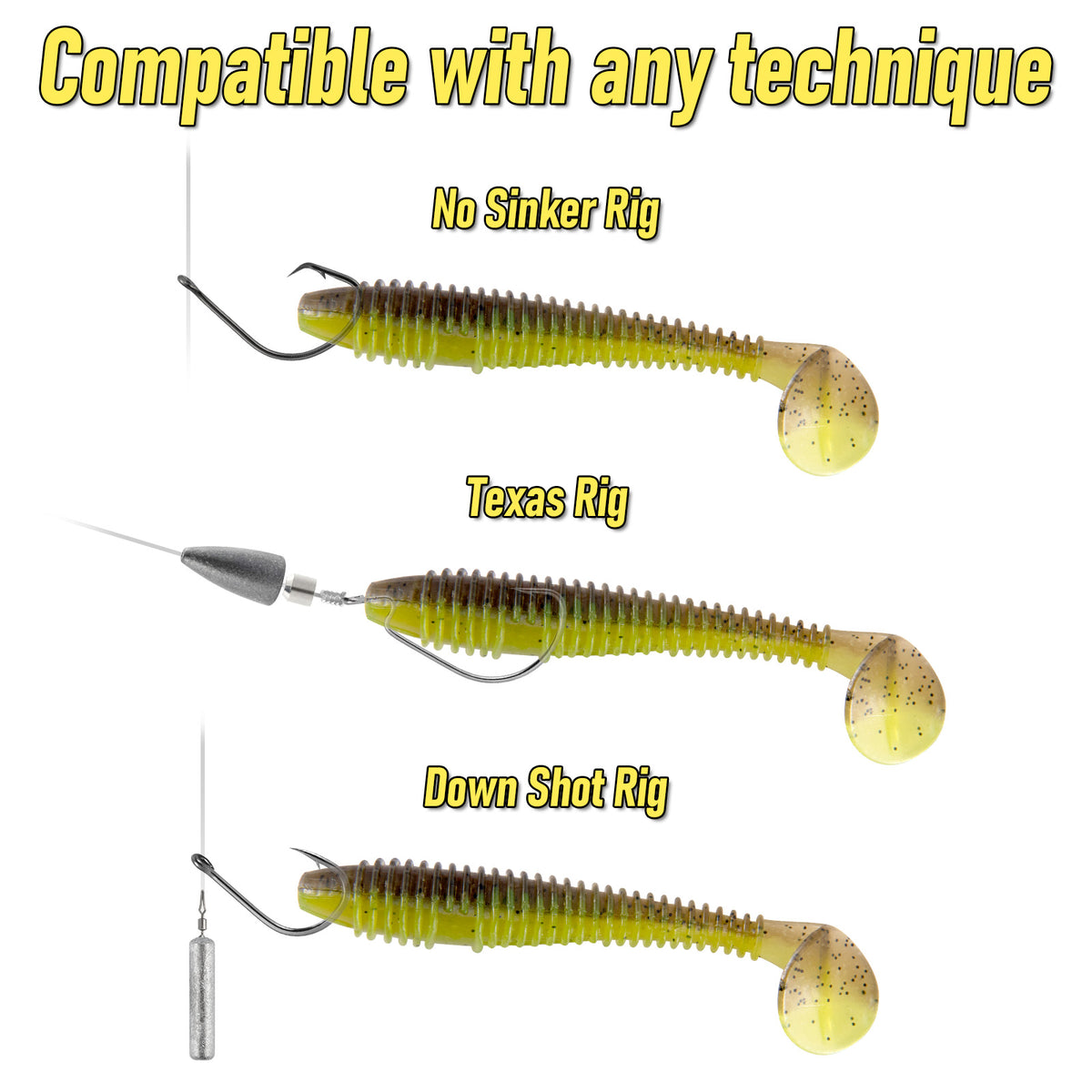 Dr.Fish 20 Pack Paddle Tail Swimbait 1.4''/2''/3''