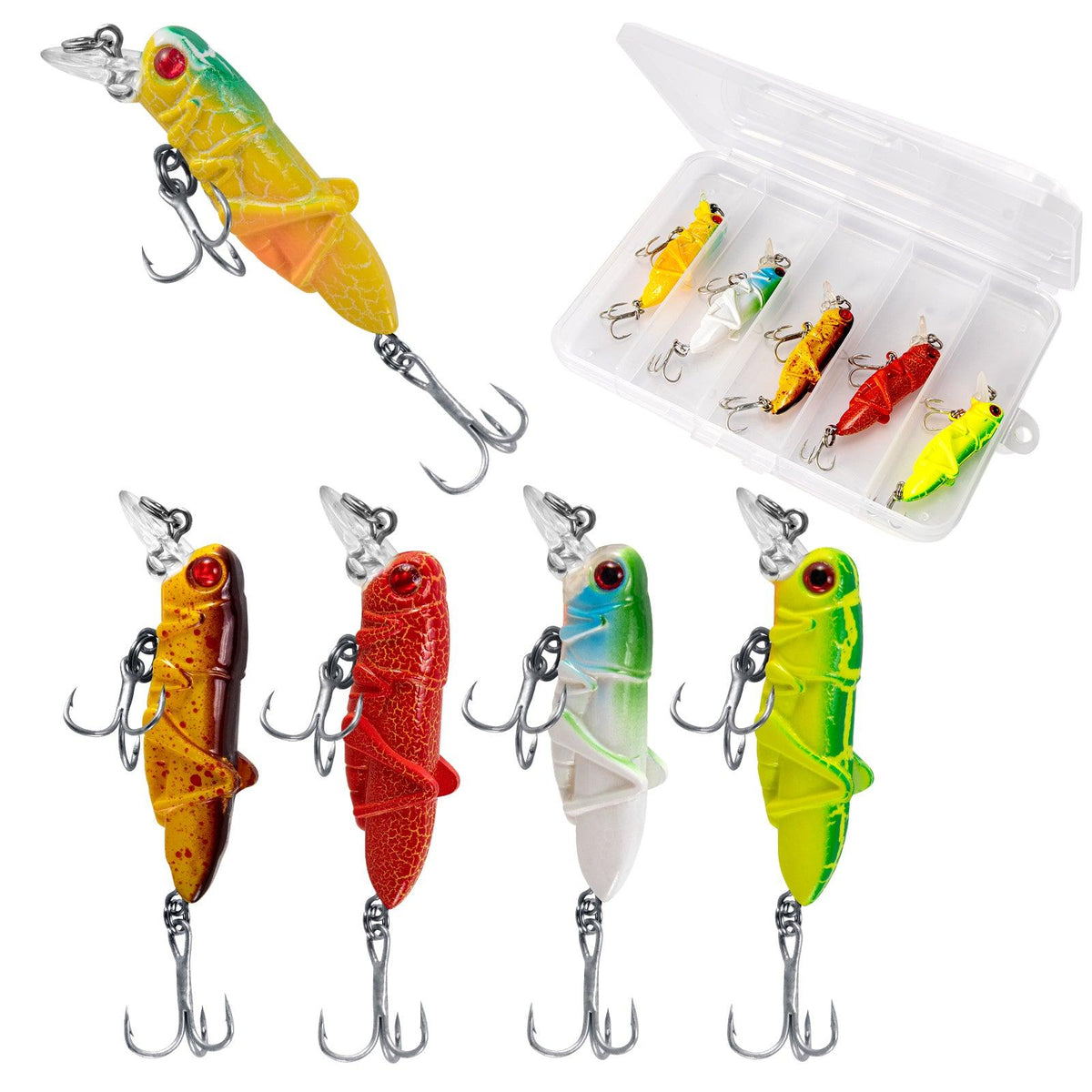 Dr.Fish 5pcs Grasshopper Crankbait Topwater Fishing Lures 2.87-3.85’‘ 0.14-0.35oz - Dr.Fish Tackles