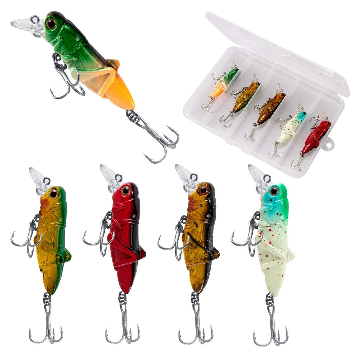 Dr.Fish 5pcs Grasshopper Crankbait Topwater Fishing Lures 2.87-3.85’‘ 0.14-0.35oz - Dr.Fish Tackles