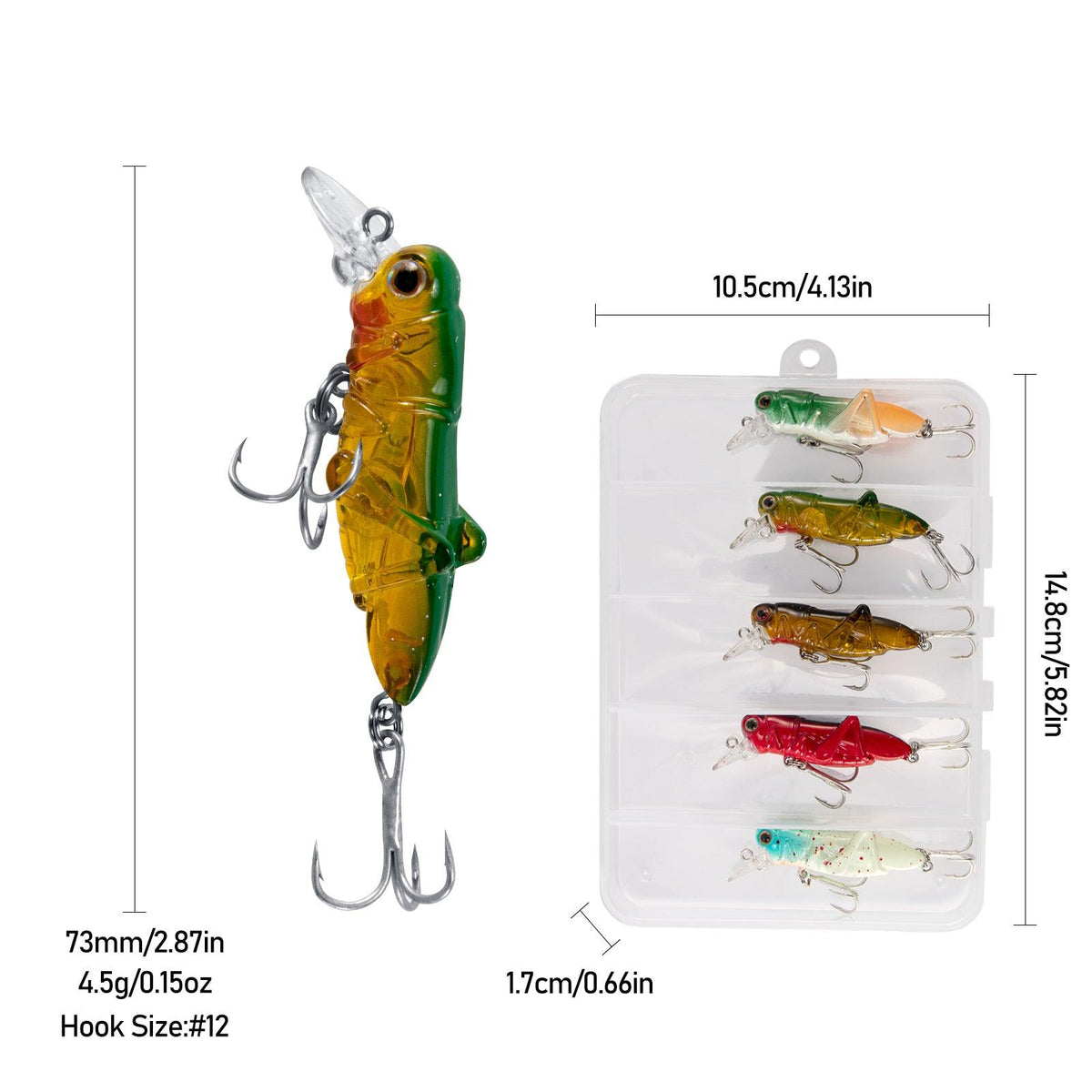 Dr.Fish 5pcs Grasshopper Crankbait Topwater Fishing Lures 2.87-3.85’‘ 0.14-0.35oz - Dr.Fish Tackles