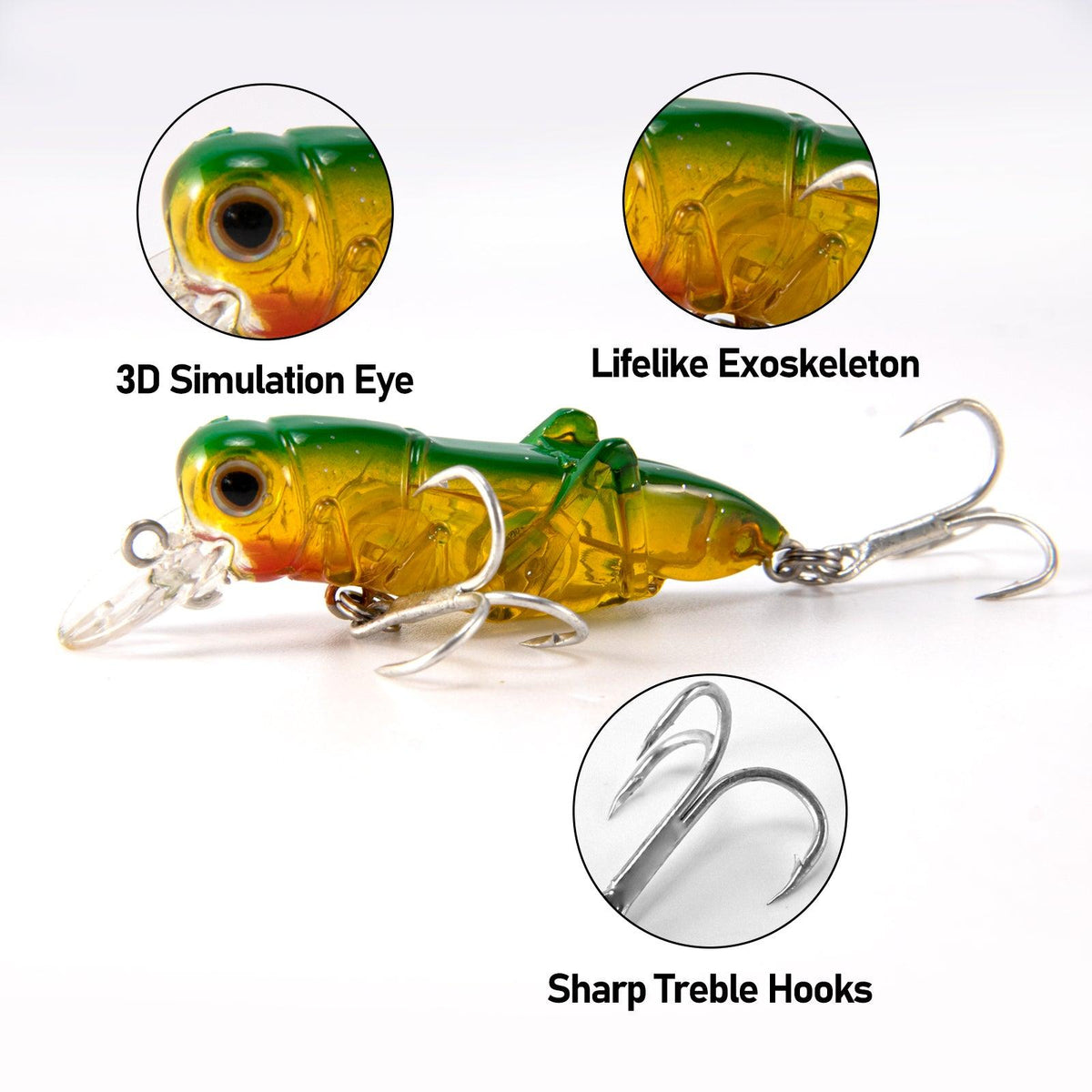 Dr.Fish 5pcs Grasshopper Crankbait Topwater Fishing Lures 2.87-3.85’‘ 0.14-0.35oz - Dr.Fish Tackles