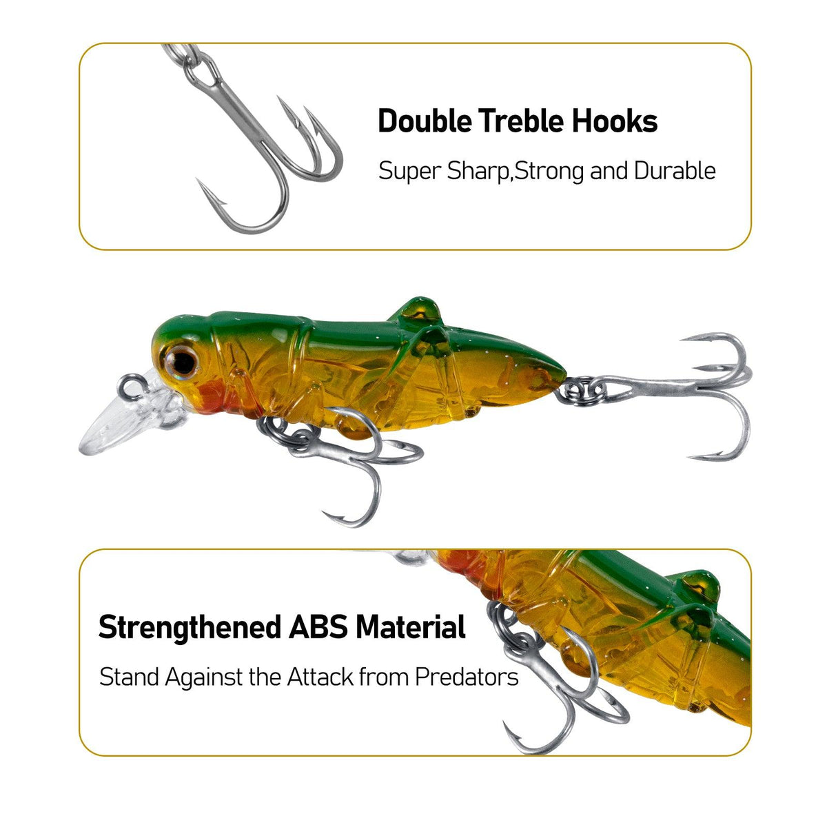 Dr.Fish 5pcs Grasshopper Crankbait Topwater Fishing Lures 2.87-3.85’‘ 0.14-0.35oz - Dr.Fish Tackles