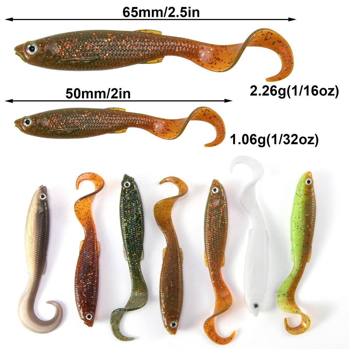 Dr.Fish 8 pcs Grub Fishing Lures  2"/2.5"