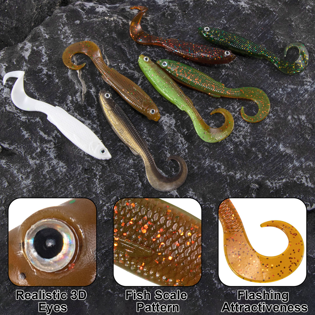 Dr.Fish 8 pcs Grub Fishing Lures  2"/2.5"