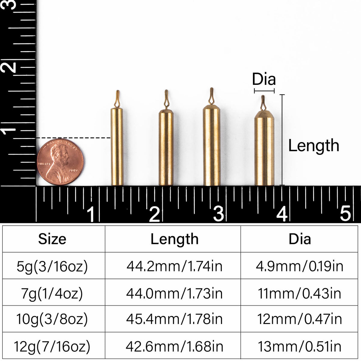 Dr.Fish Brass Drop Shot Sinkers size