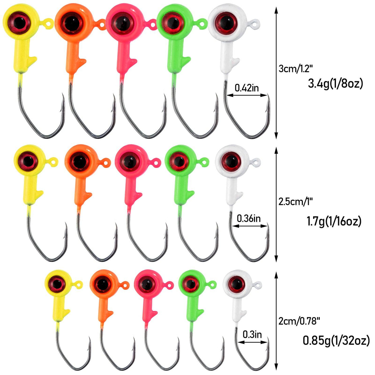Dr.Fish 30pcs Big Eye Jig Heads 1/32oz-1/8oz(with Box) - Dr.Fish Tackles