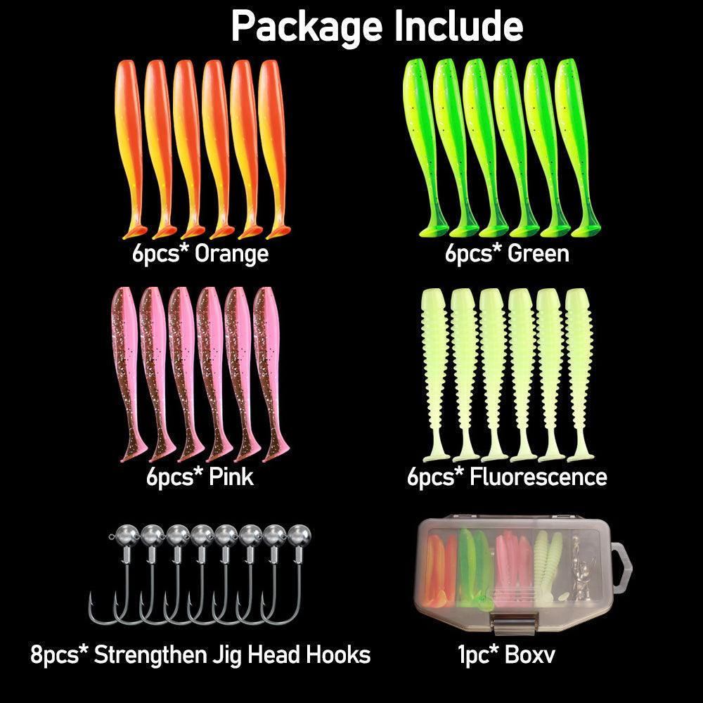 Dr.Fish 33pcs Fishing Jig Head&Paddle Tail Swimbaits Kit