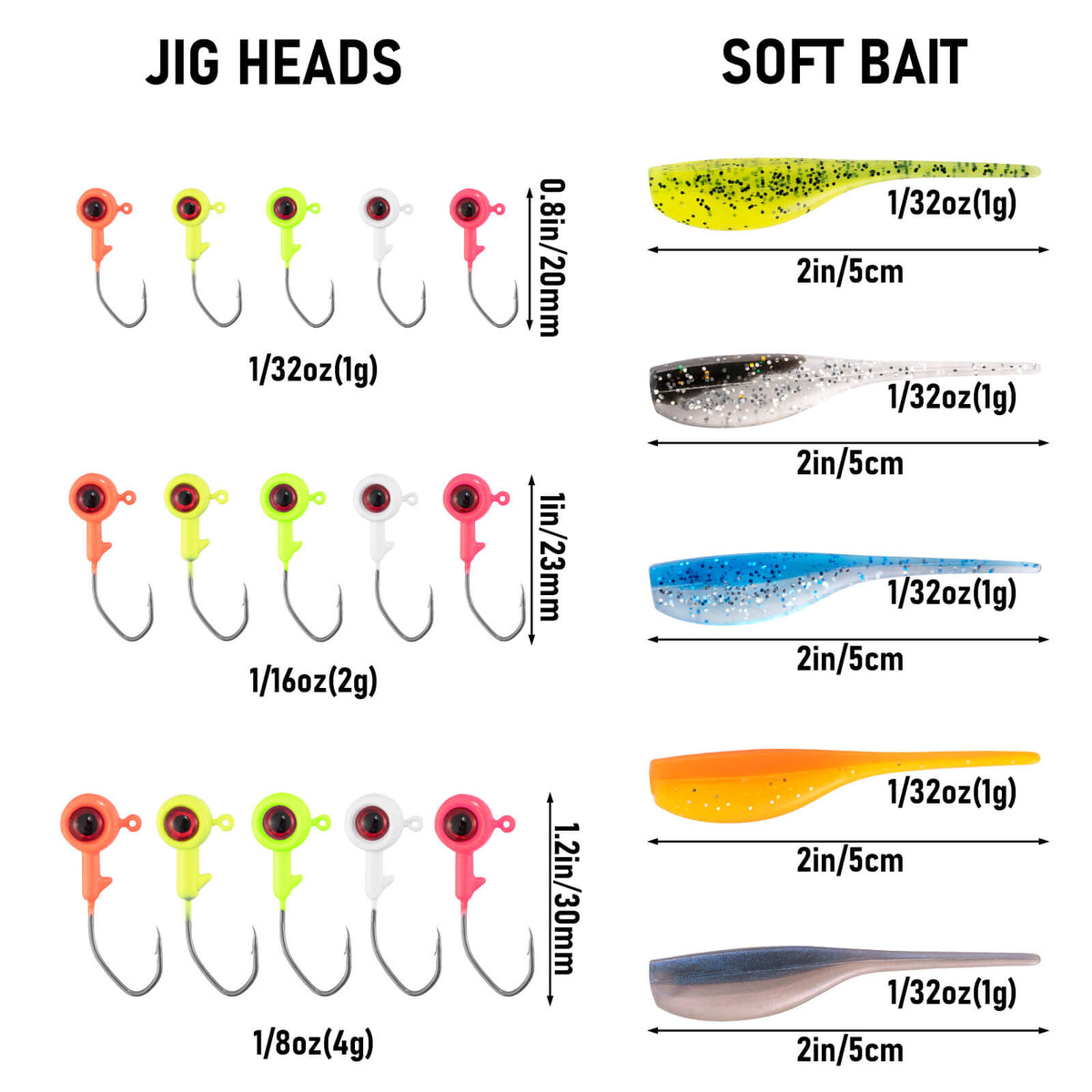 Dr.Fish 55pcs Crappie Lures Kit Size