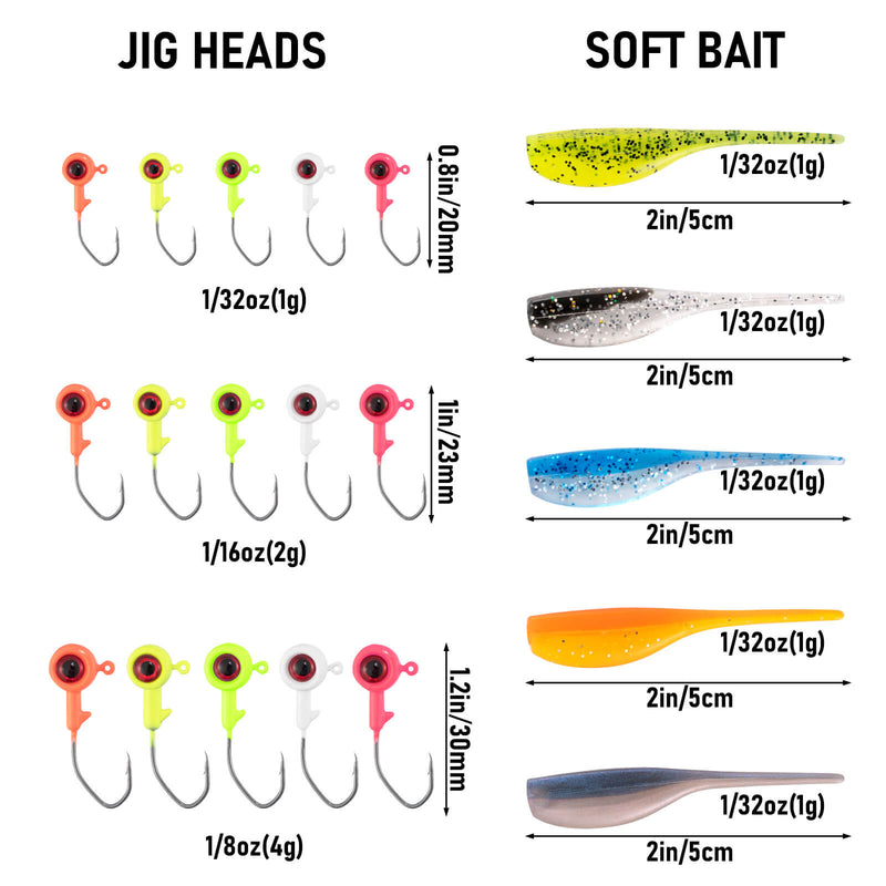 Dr.Fish 55pcs Crappie Lures Kit Size
