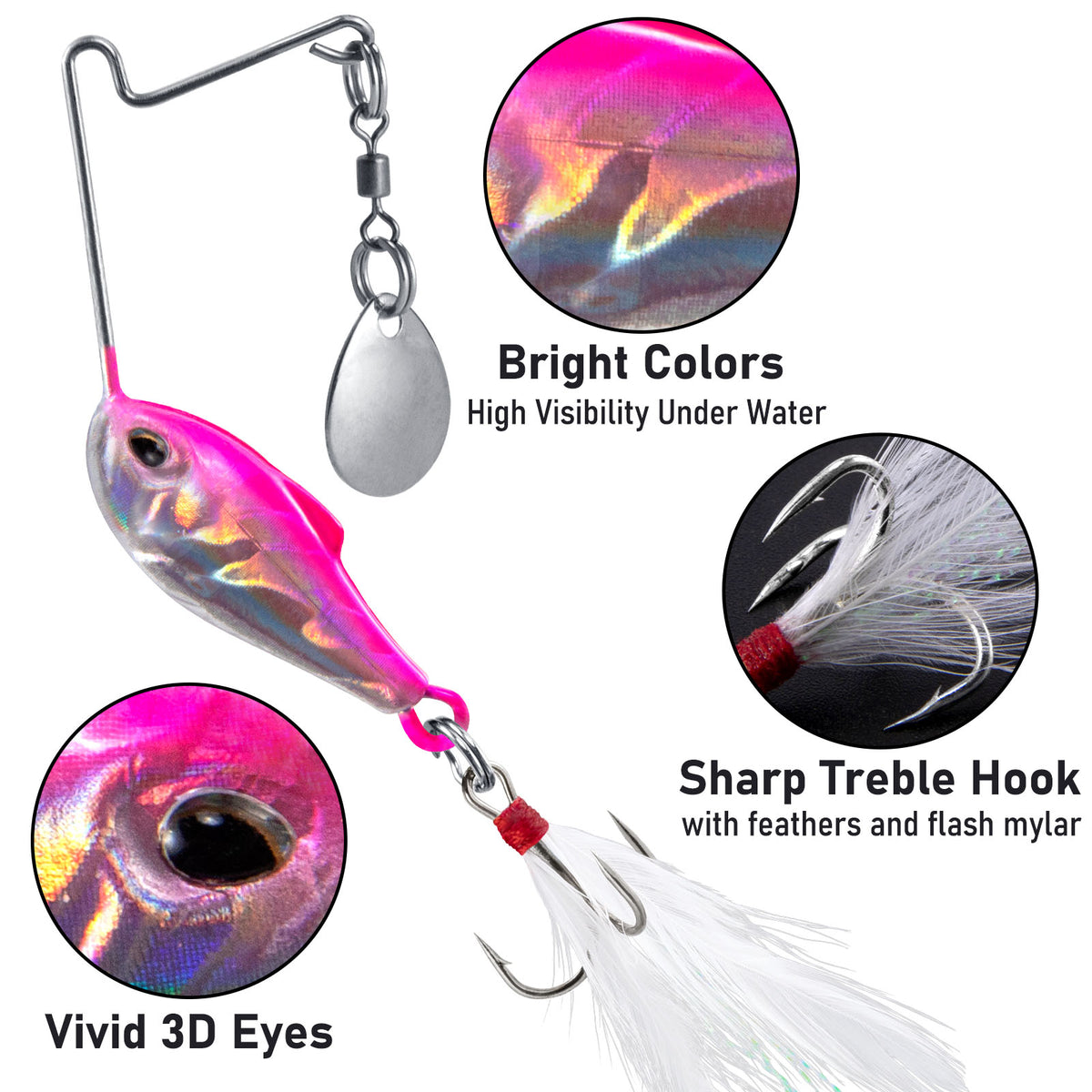 Dr.Fish 6 pcs 3D eyes Spinner baits Fishing Lure 1/4oz-1/2oz