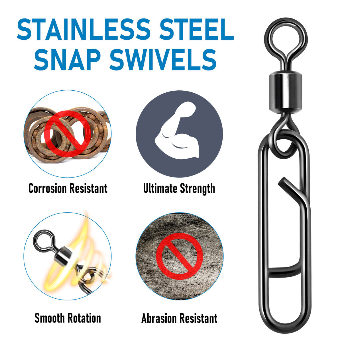 Dr.Fish Fishing Power Clips with Barrel Swivels 42–132lb
