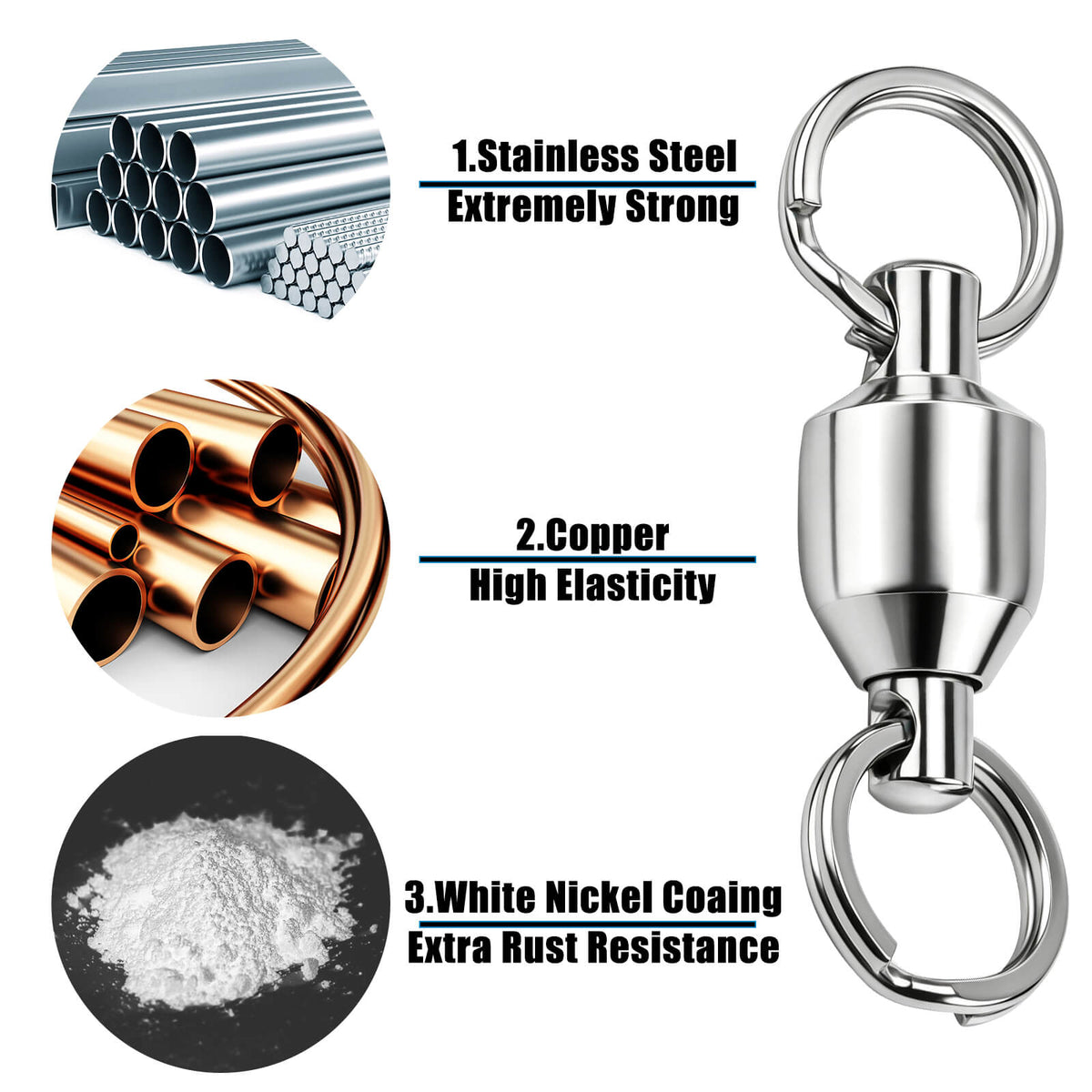 Dr.Fish ball bearing swivel material stainless steel brass nickel coating