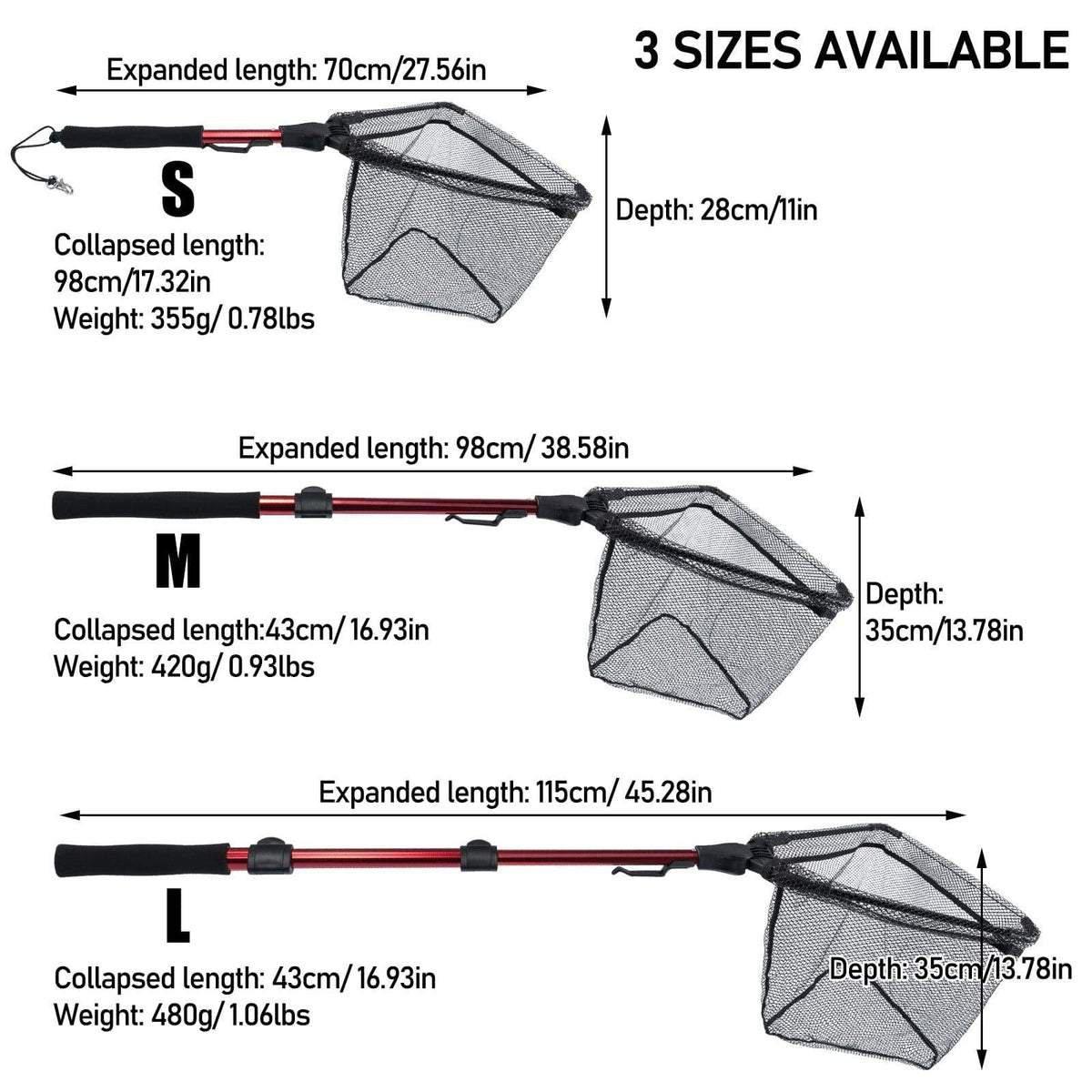 Dr.FIsh 3 Size Landing Net with Telescopic Pole Handle - Dr.Fish Tackles